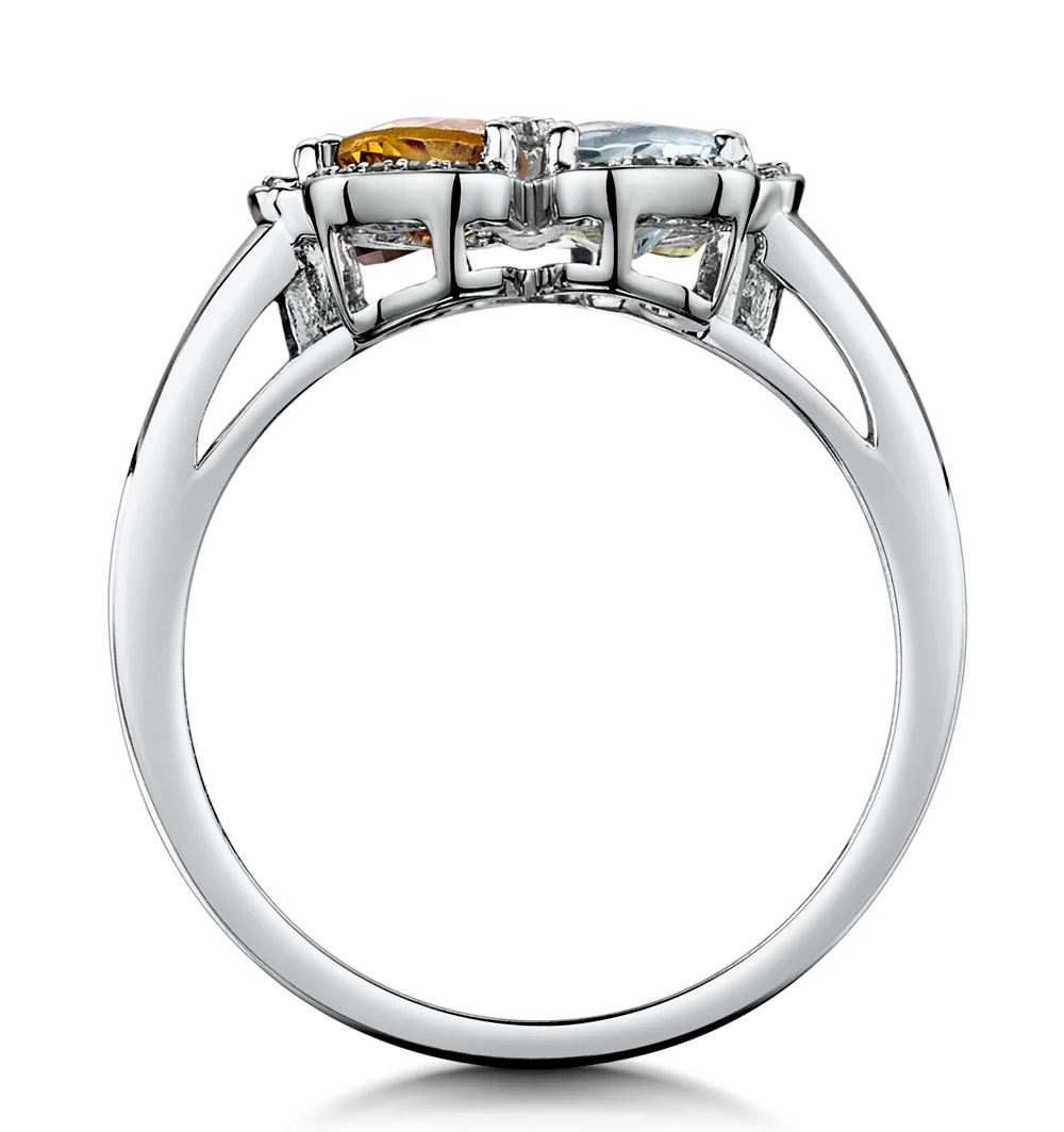 Multi Gem Flower Design Stellato Collection Ring In 9K White Gold - Image 3