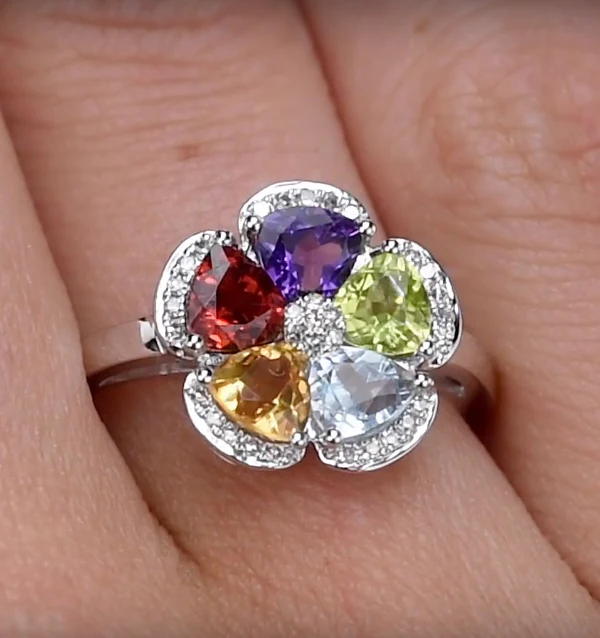Multi Gem Flower Design Stellato Collection Ring In 9K White Gold - Image 4