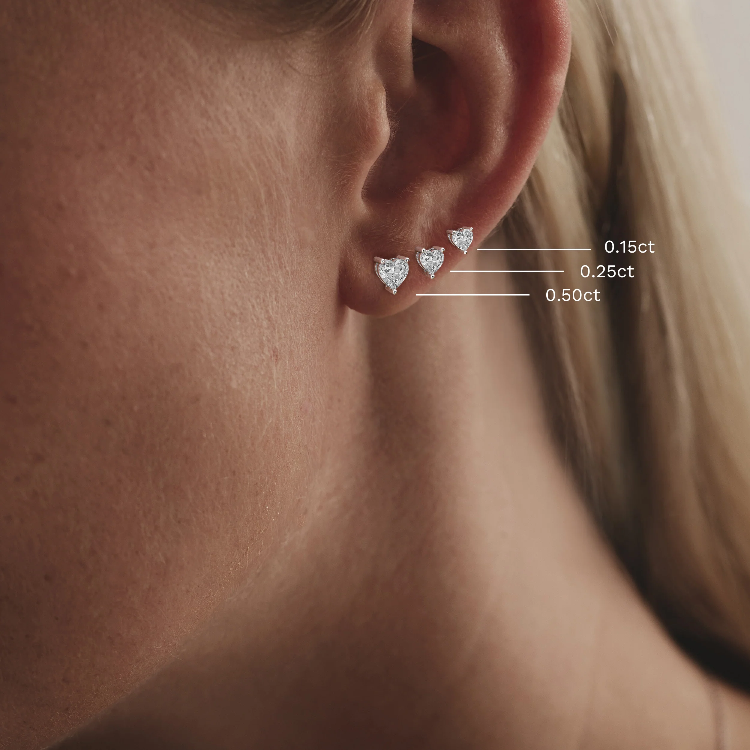 Naomi Heart Cut Lab Diamond Stud Earrings 0.30ct H/SI in 925 Silver - Image 6
