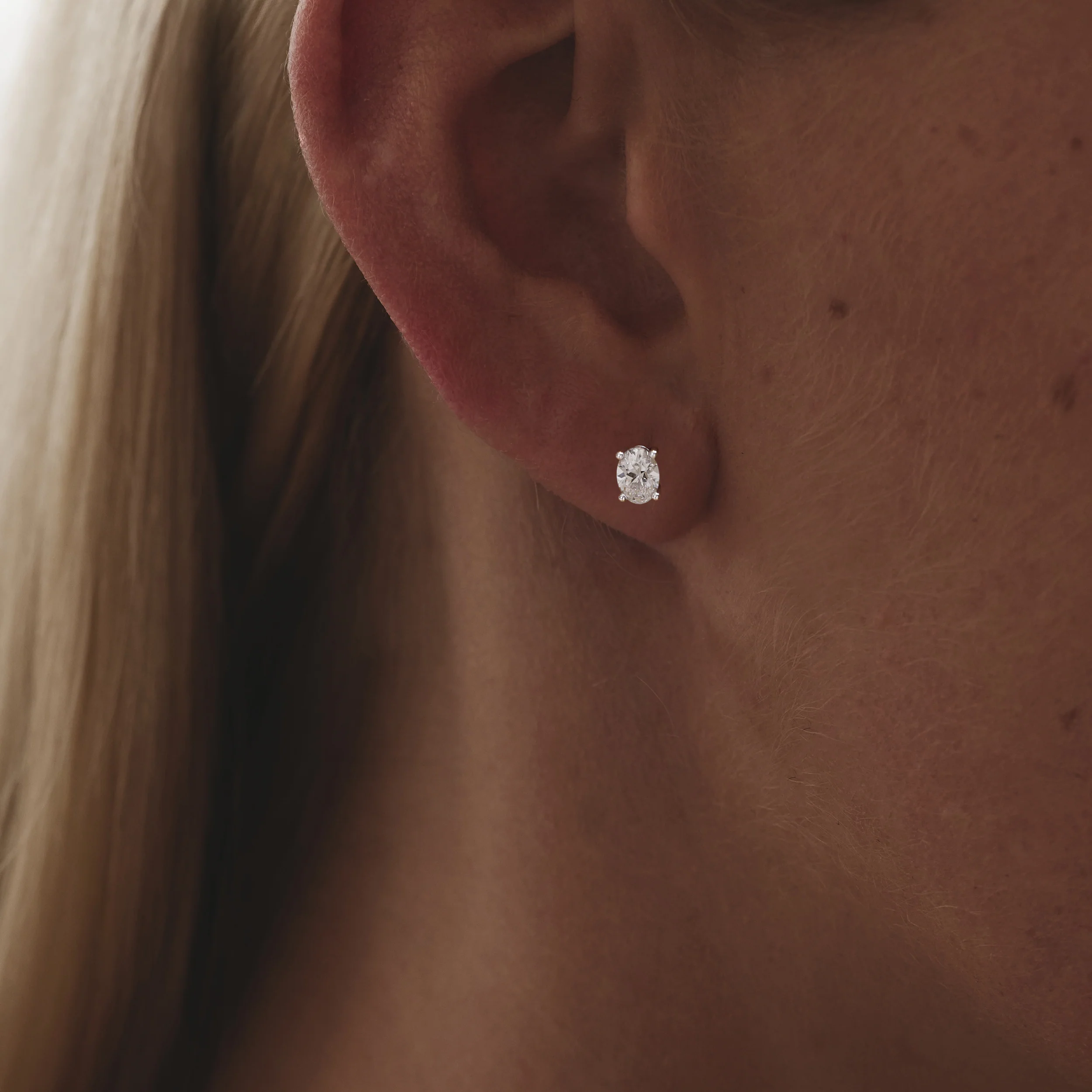 Naomi Oval Cut Lab Diamond Stud Earrings 1.00ct H/SI in 9K White Gold - Image 2