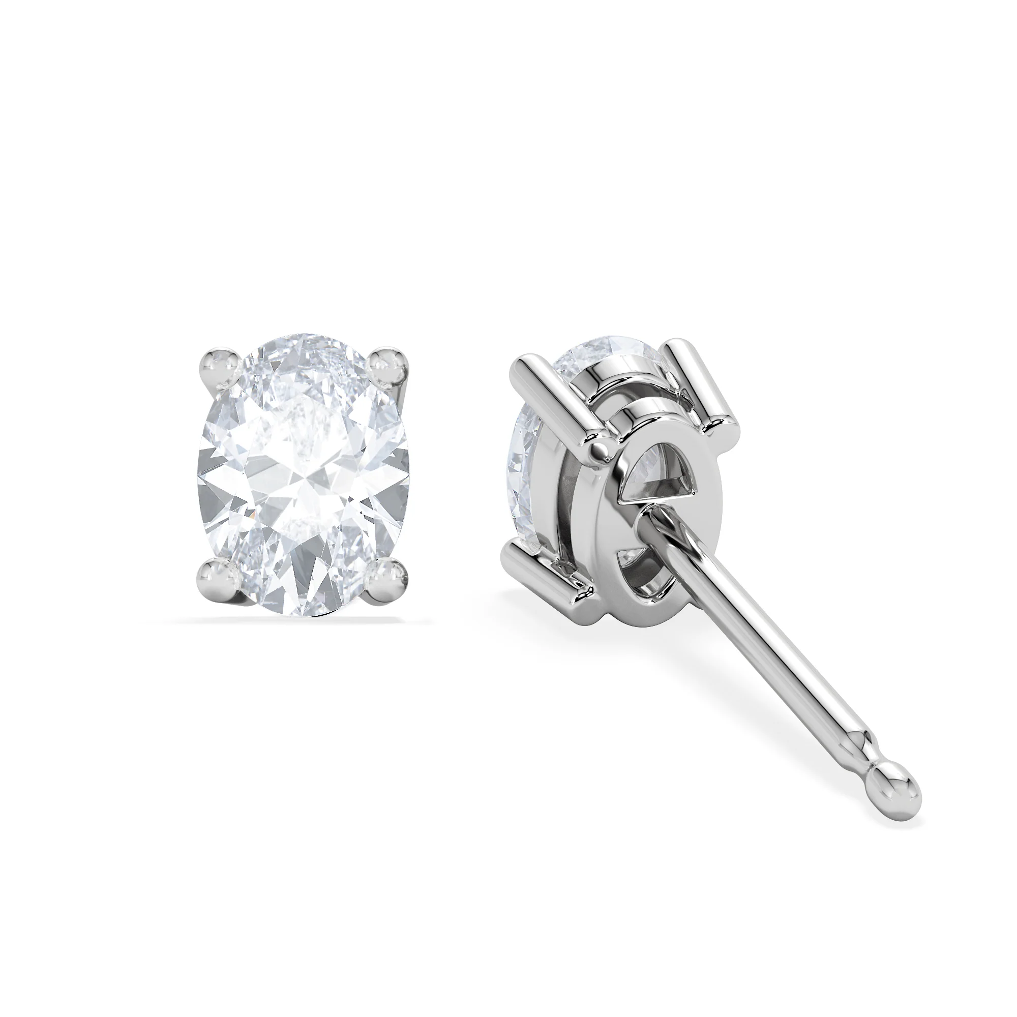 Naomi Oval Cut Lab Diamond Stud Earrings 1.00ct H/SI in 9K White Gold - Image 5