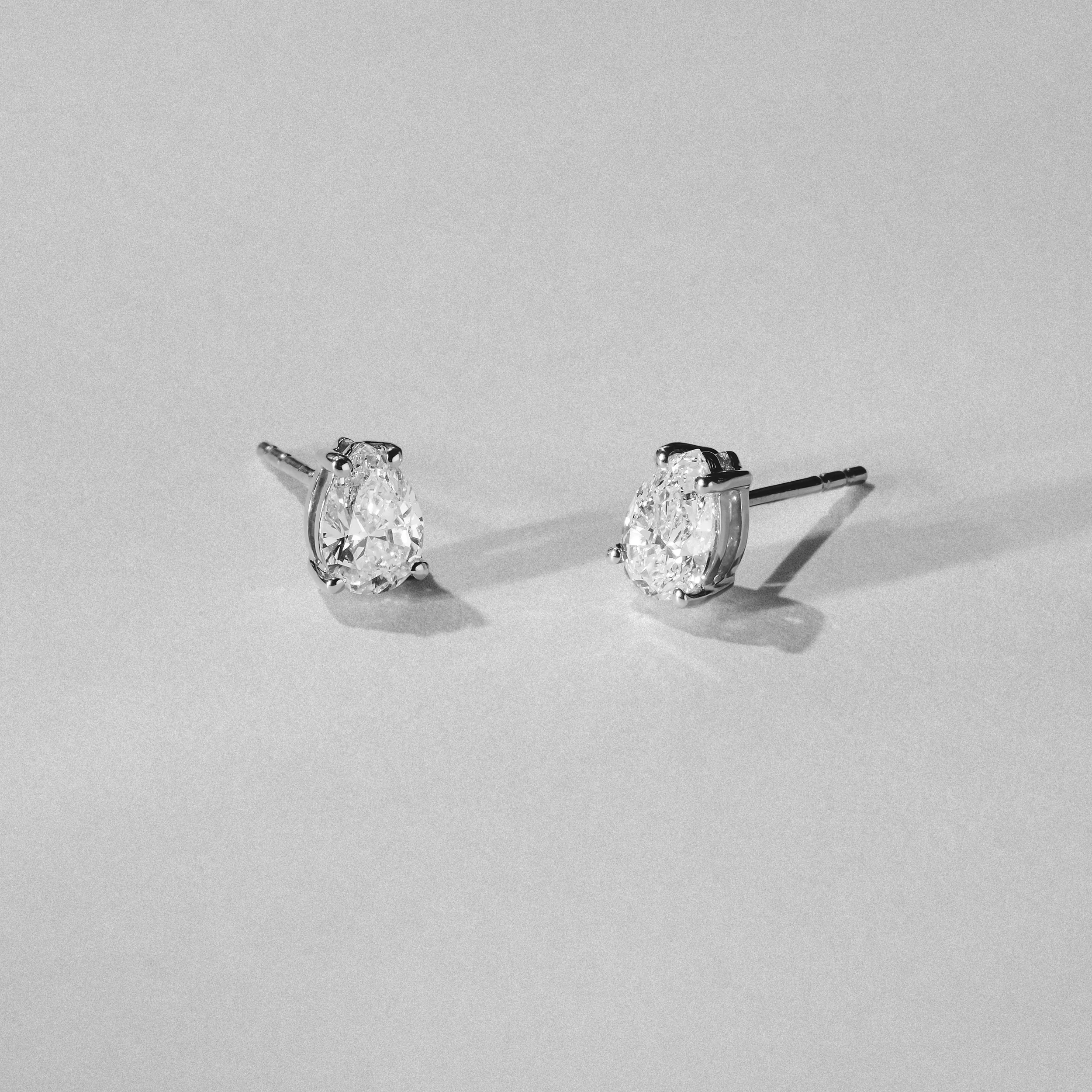 Naomi Pear Cut Lab Diamond Stud Earrings 0.50ct H/SI in 9K White Gold - Image 8
