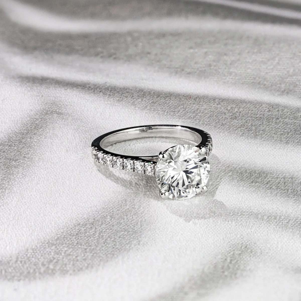 Natalia 3.45ct Lab Diamond Round Cut Engagement Ring in 18K White Gold G/VS1 - Image 6