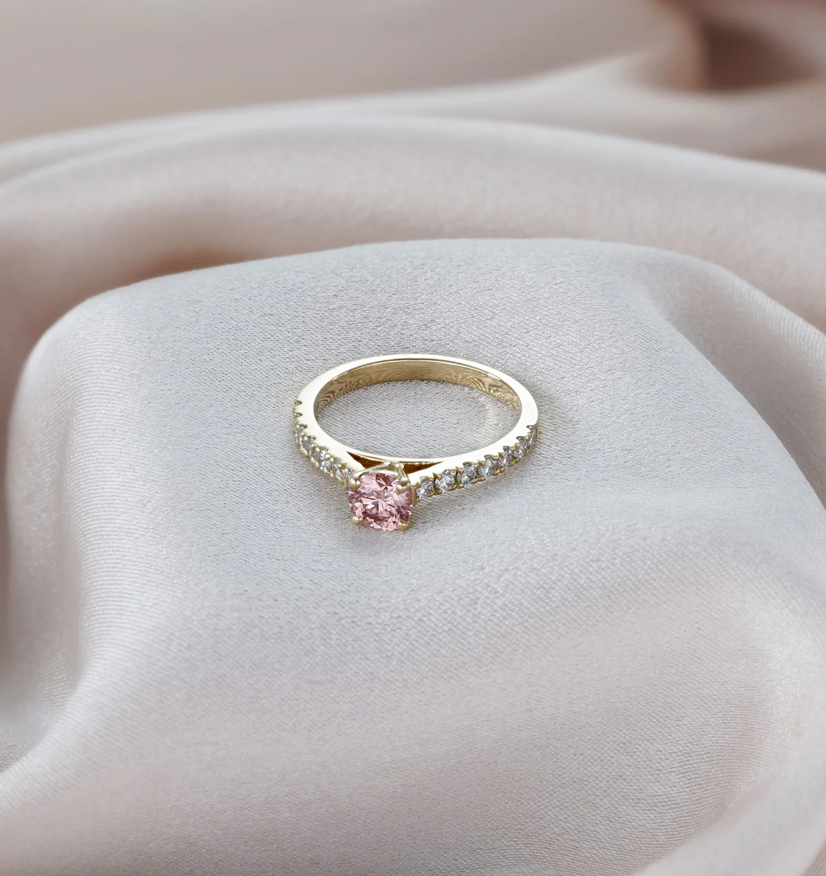 Natalia Pink Lab Diamond 0.91ct Side Stone Ring in 18K Yellow Gold - Elara Collection - Image 5