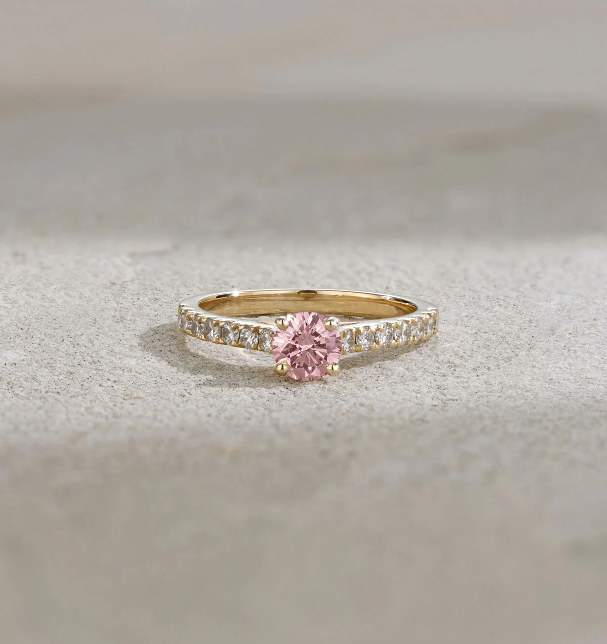Natalia Pink Lab Diamond 0.91ct Side Stone Ring in 18K Yellow Gold - Elara Collection - Image 6
