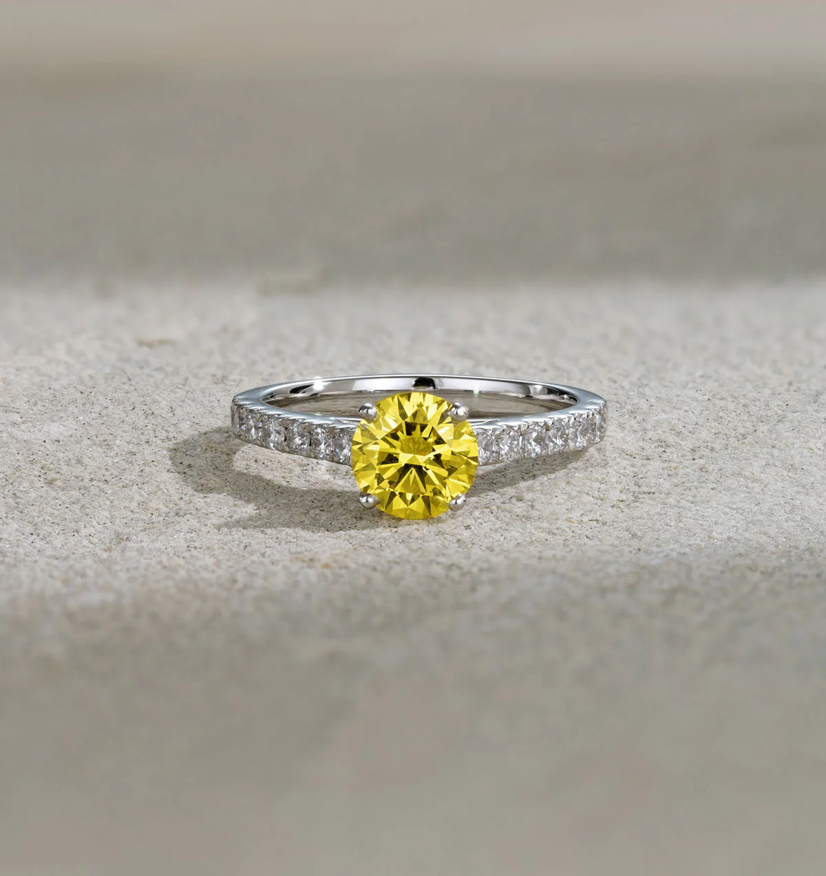 Natalia Yellow Lab Diamond 1.50ct Side Stone Ring in Platinum - Elara Collection - Image 6