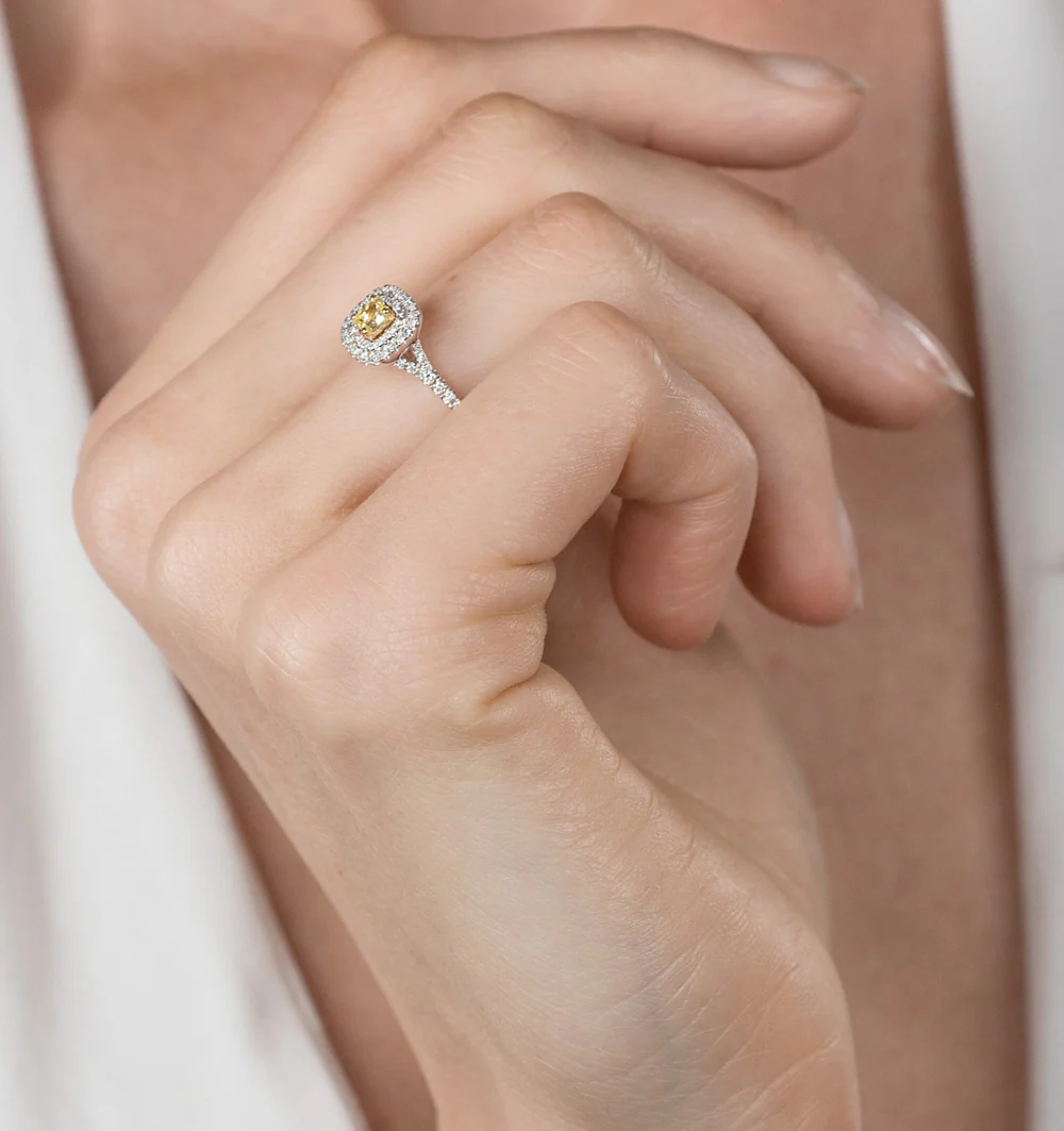 Natasha Yellow Diamond Halo Engagement Ring 0.53ct 18K White Gold - Image 2