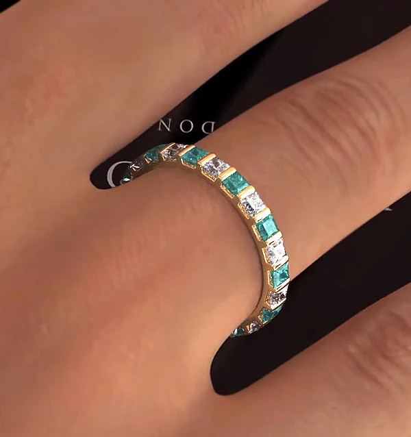 Olivia 18K Gold Emerald 1.20ct and H/SI 1CT Diamond Eternity Ring - Image 3