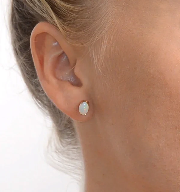 Opal 7 x 5mm 9K Yellow Gold Earrings - Image 3