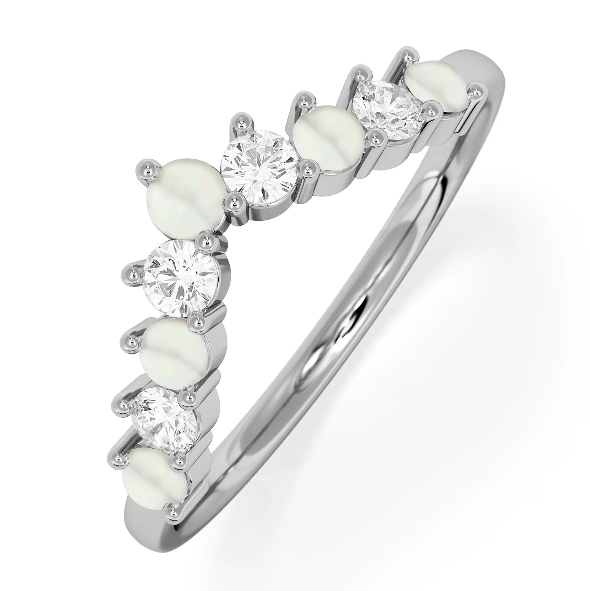 Starlit Opal and Lab Diamond Wishbone Ring in 9K White Gold