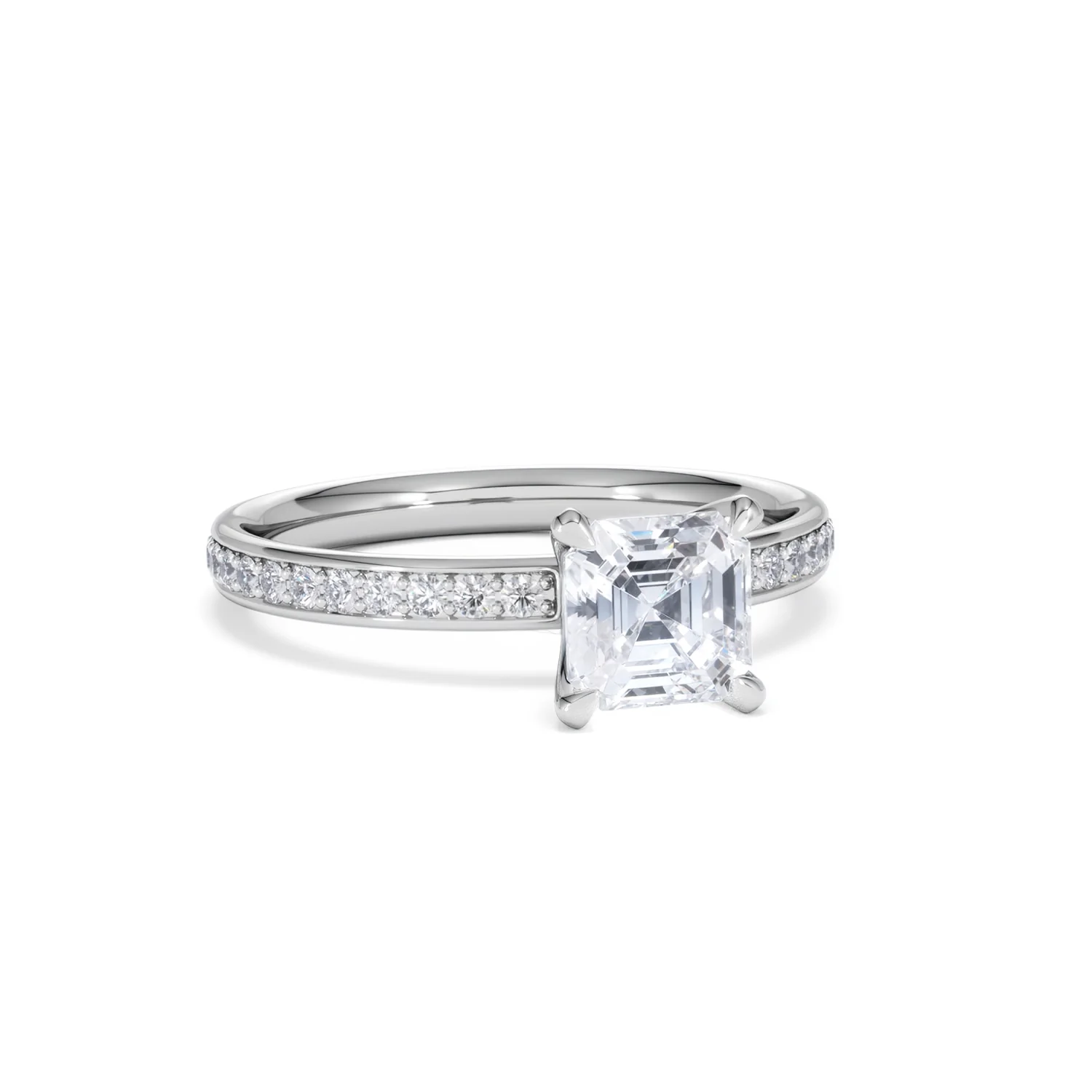 Origin 1.25ct Asscher Cut Lab Diamond Solitaire Engagement Ring with Side Stones in 18K White Gold - Image 11
