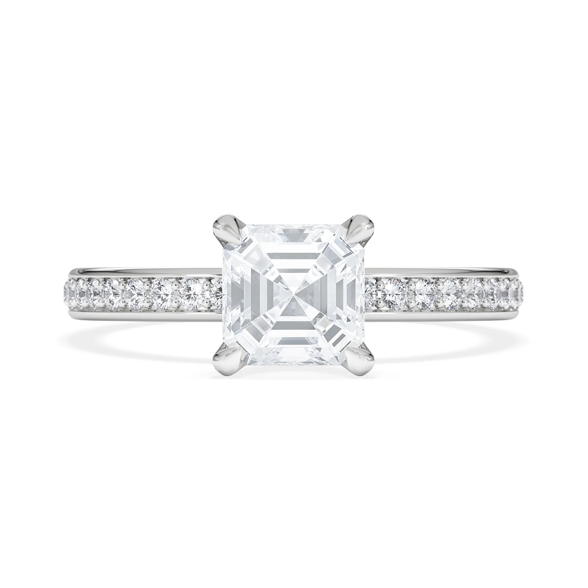 Origin 1.25ct Asscher Cut Lab Diamond Solitaire Engagement Ring with Side Stones in 18K White Gold - Image 6
