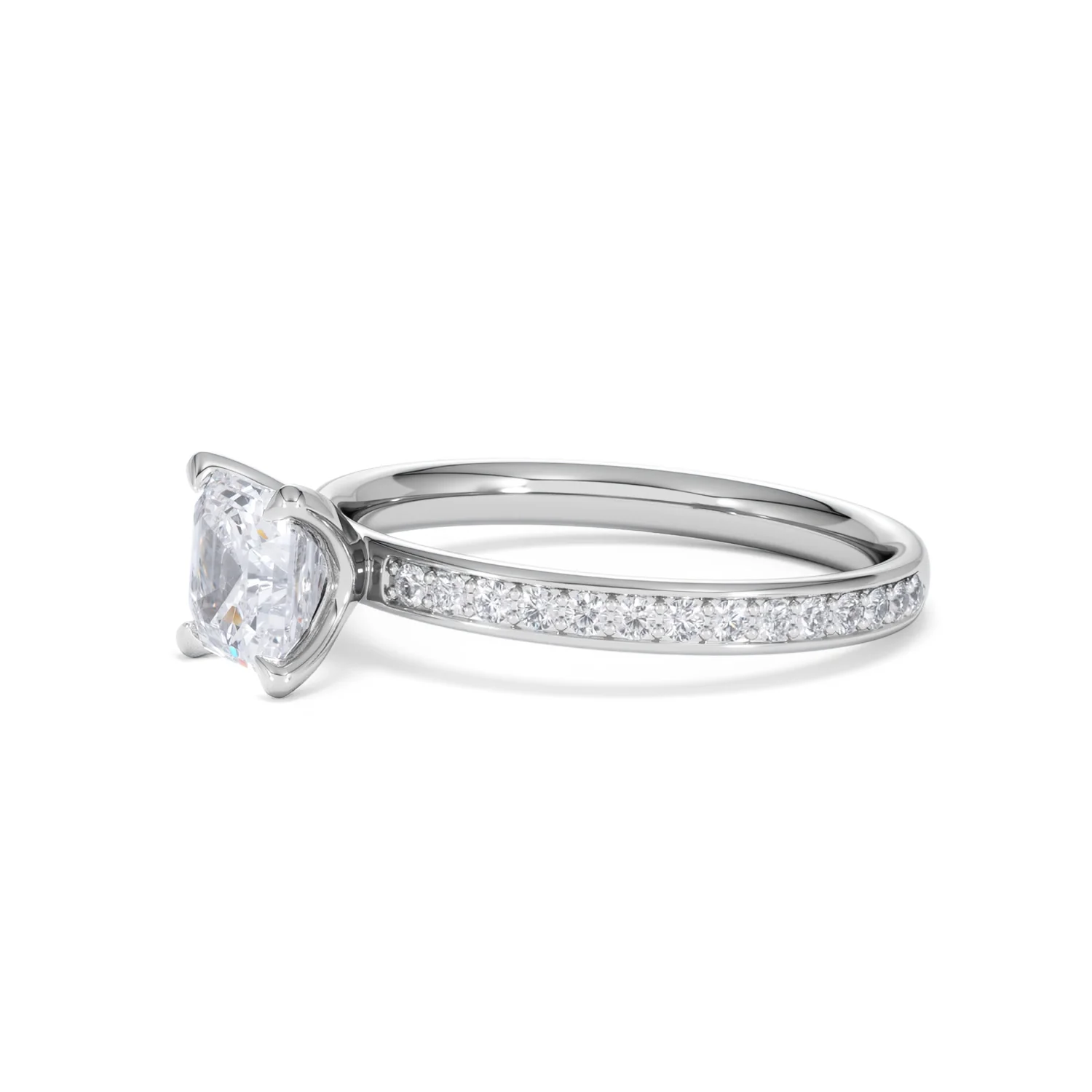Origin 1.25ct Asscher Cut Lab Diamond Solitaire Engagement Ring with Side Stones in 18K White Gold - Image 74