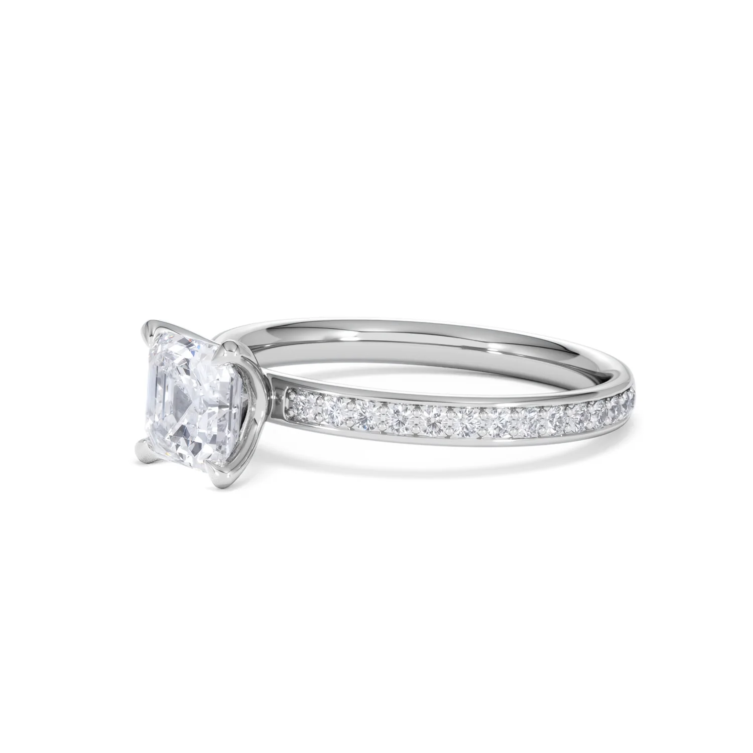 Origin 1.25ct Asscher Cut Lab Diamond Solitaire Engagement Ring with Side Stones in 18K White Gold - Image 76