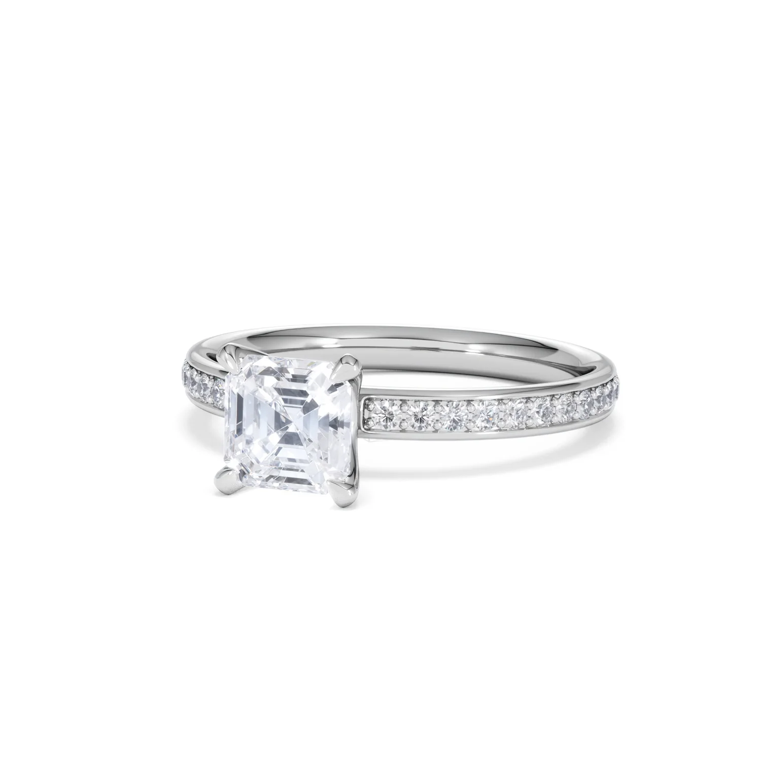 Origin 1.25ct Asscher Cut Lab Diamond Solitaire Engagement Ring with Side Stones in 18K White Gold - Image 82