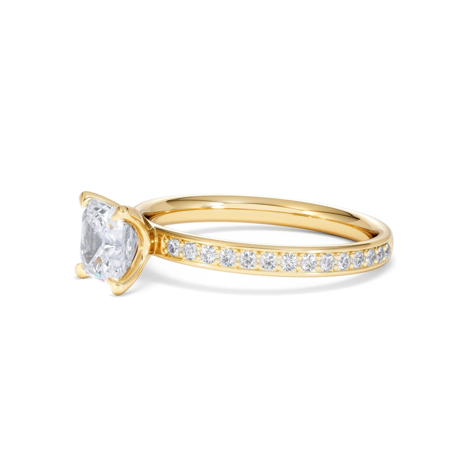 Origin 1.25ct Asscher Cut Lab Diamond Solitaire Engagement Ring with Side Stones in 18K Yellow Gold - Image 74
