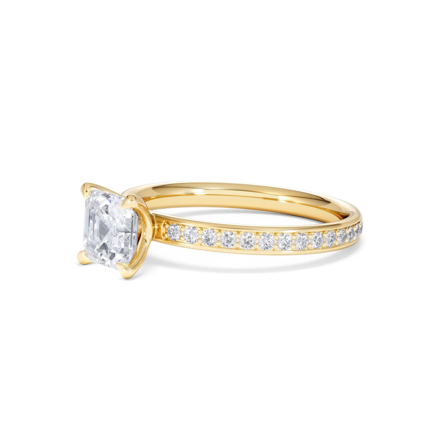 Origin 1.25ct Asscher Cut Lab Diamond Solitaire Engagement Ring with Side Stones in 18K Yellow Gold - Image 76