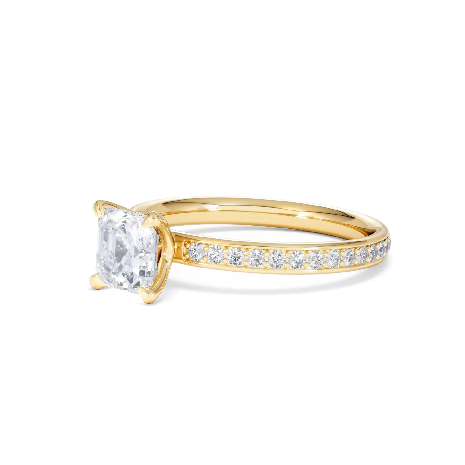 Origin 1.25ct Asscher Cut Lab Diamond Solitaire Engagement Ring with Side Stones in 18K Yellow Gold - Image 77