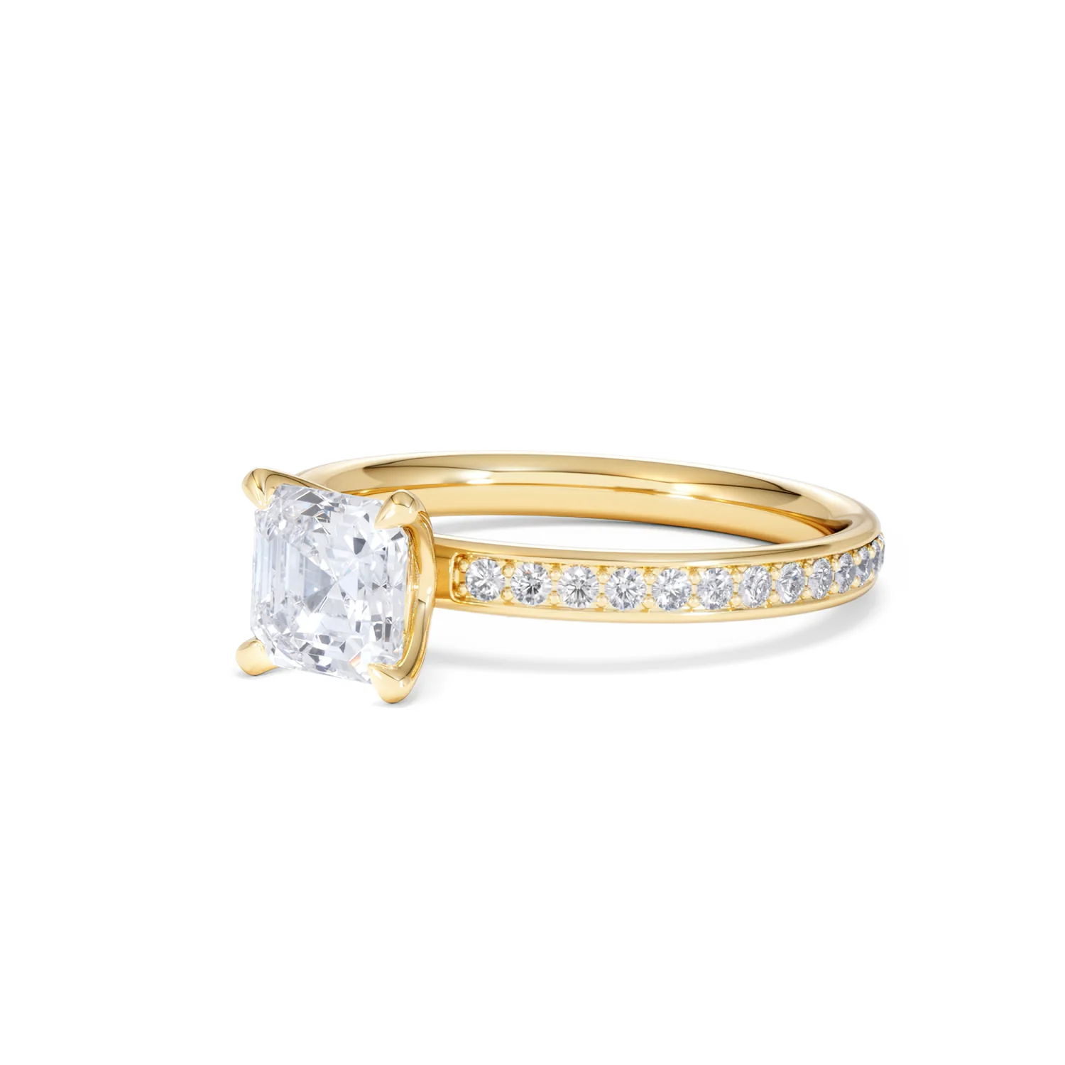 Origin 1.25ct Asscher Cut Lab Diamond Solitaire Engagement Ring with Side Stones in 18K Yellow Gold - Image 79