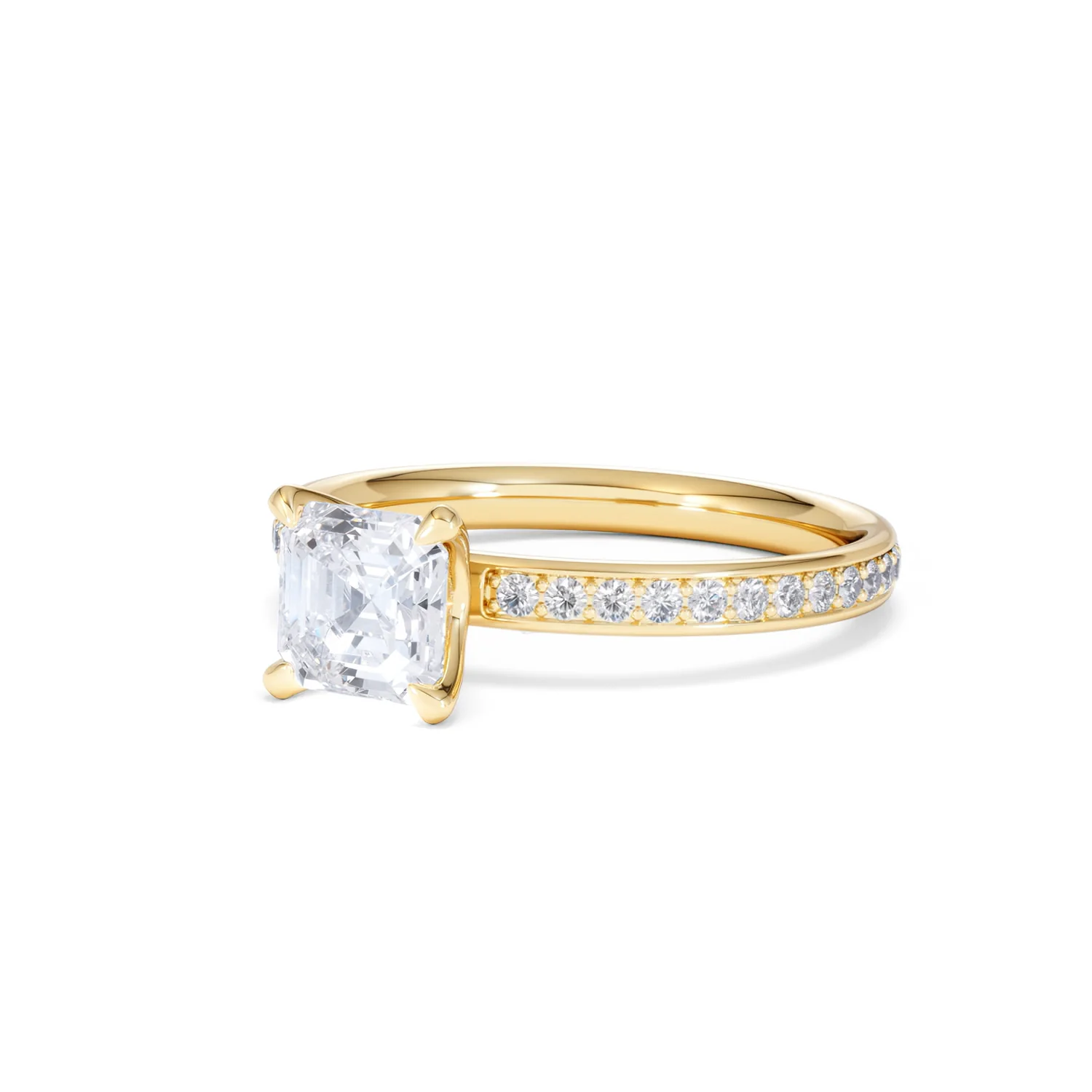 Origin 1.25ct Asscher Cut Lab Diamond Solitaire Engagement Ring with Side Stones in 18K Yellow Gold - Image 80