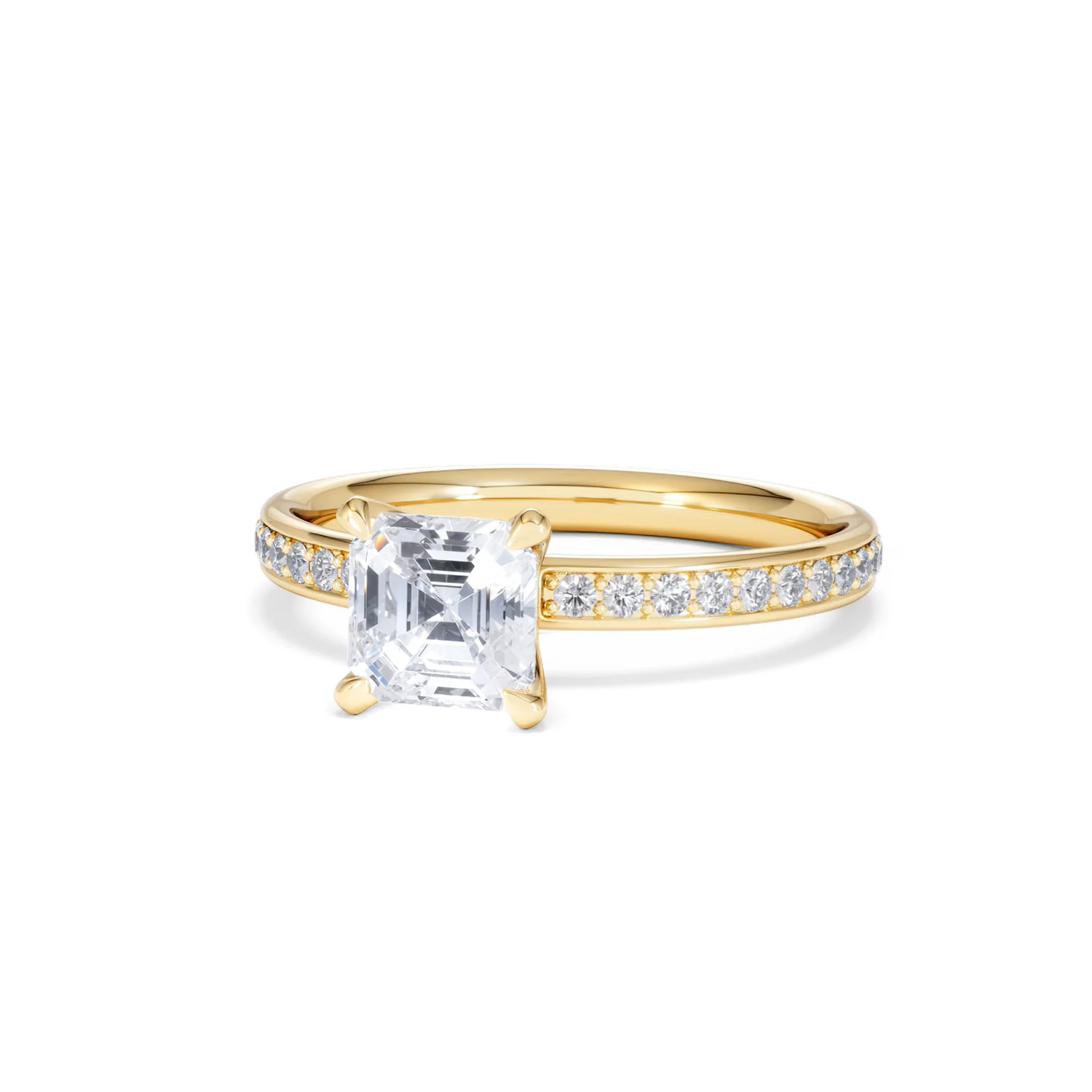 Origin 1.25ct Asscher Cut Lab Diamond Solitaire Engagement Ring with Side Stones in 18K Yellow Gold - Image 83
