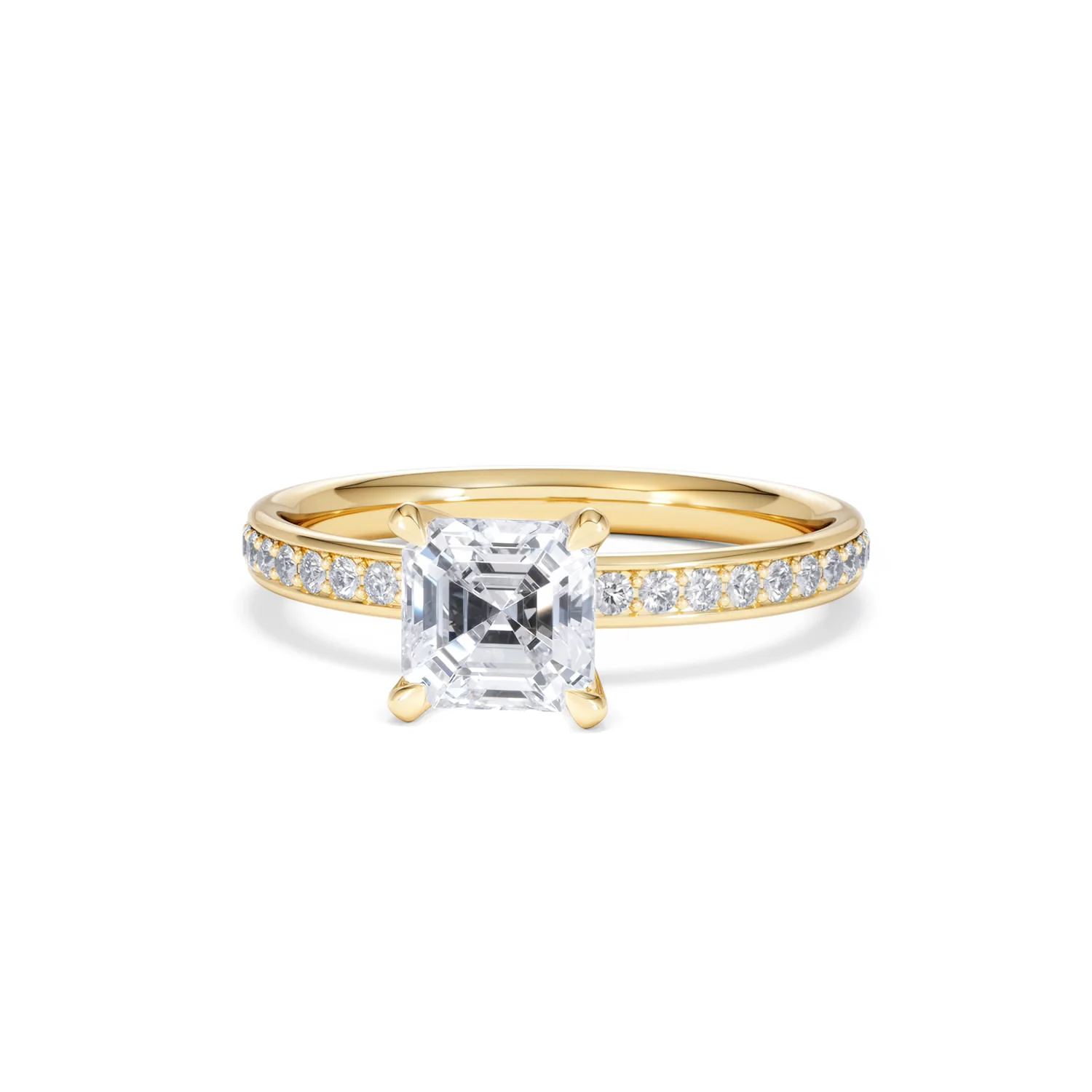 Origin 1.25ct Asscher Cut Lab Diamond Solitaire Engagement Ring with Side Stones in 18K Yellow Gold - Image 85
