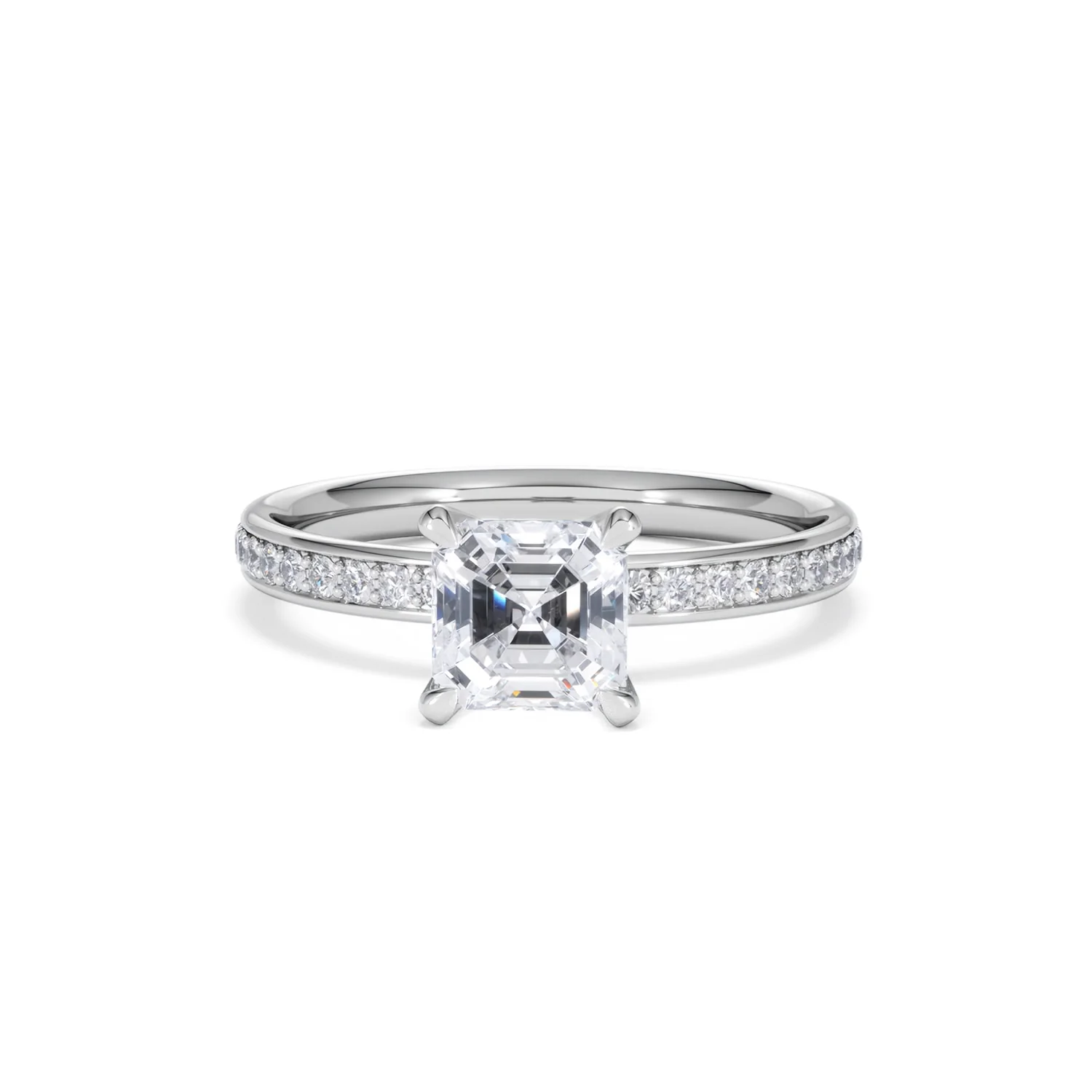 Origin 1.25ct Asscher Cut Lab Diamond Solitaire Engagement Ring with Side Stones in Platinum - Image 86