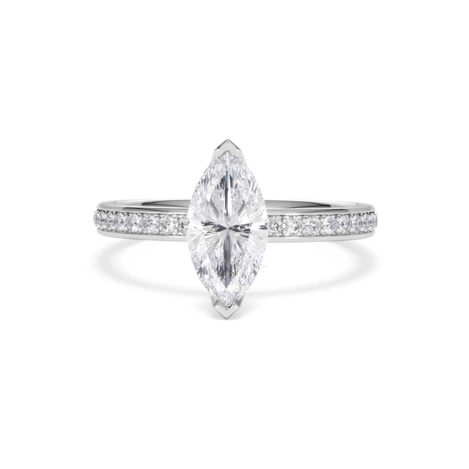 Origin 1.25ct Marquise Cut Lab Diamond Solitaire Engagement Ring with Side Stones in 18K White Gold - Image 86