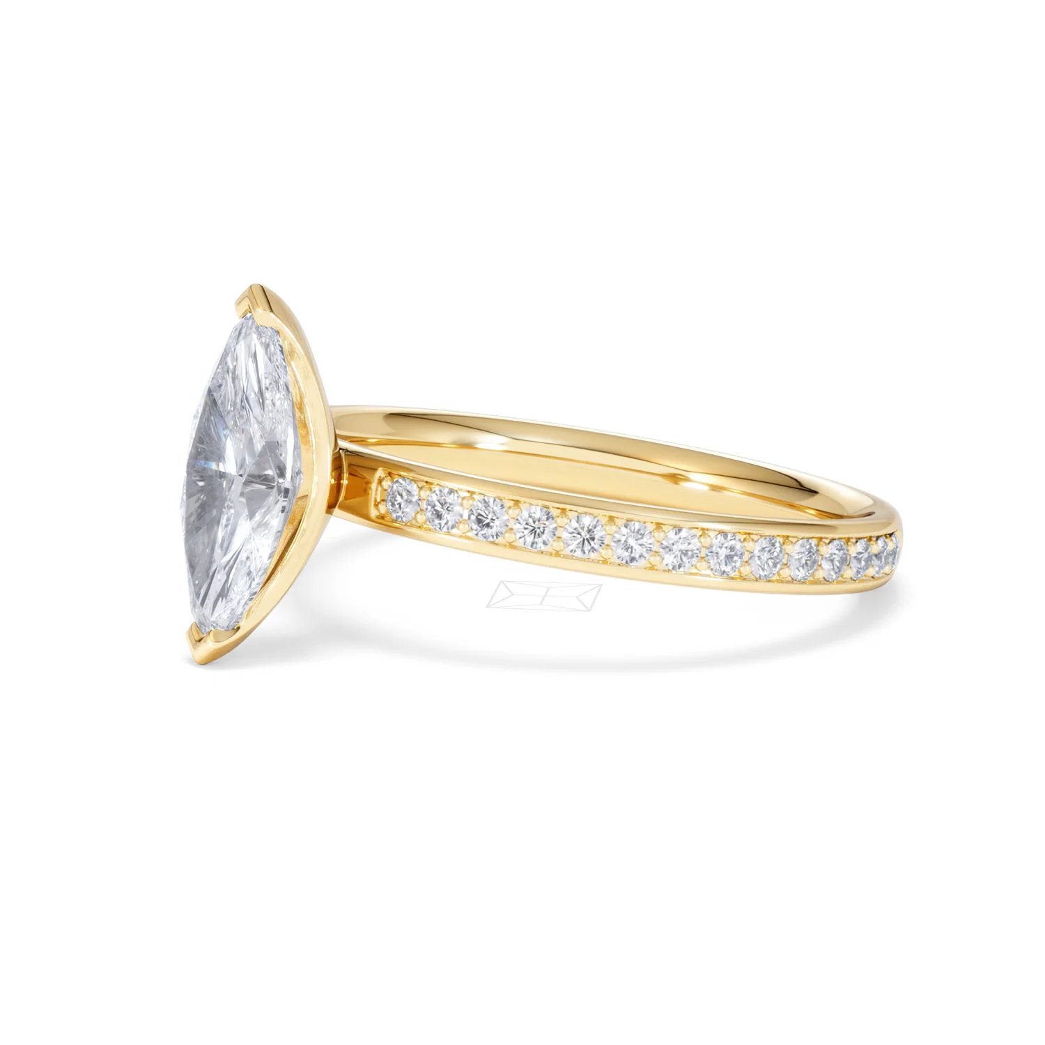 Origin 1.25ct Marquise Cut Lab Diamond Solitaire Engagement Ring with Side Stones in 18K Yellow Gold - Image 75