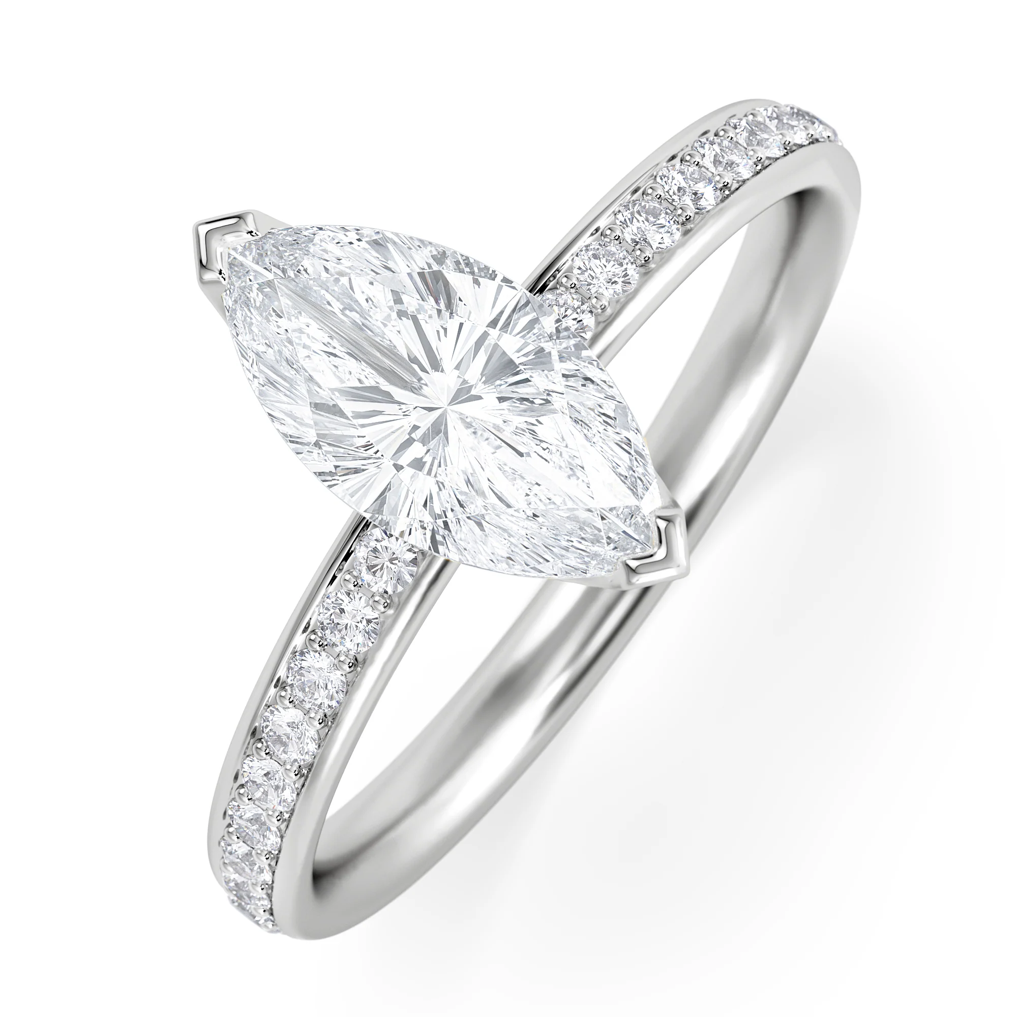 Origin 1.25ct Marquise Cut Lab Diamond Solitaire Engagement Ring with Side Stones in Platinum