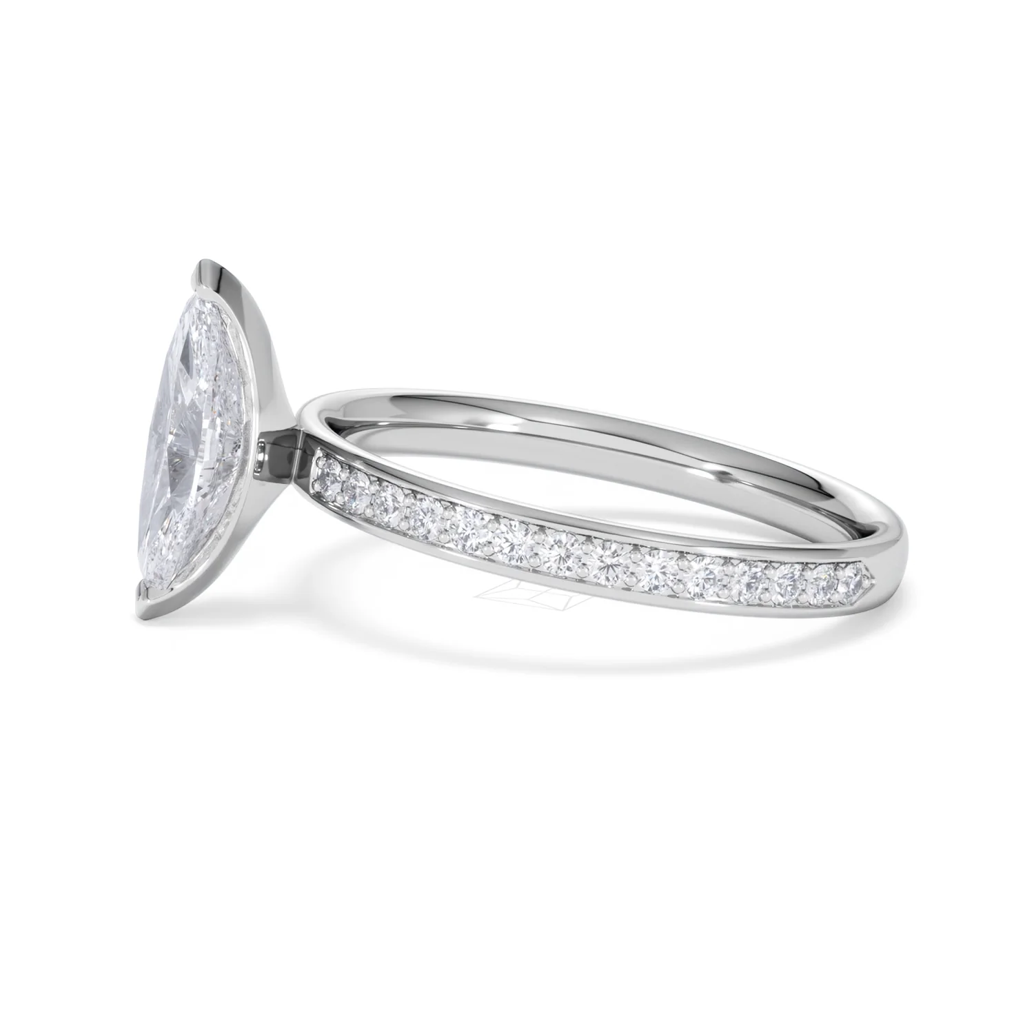 Origin 1.25ct Marquise Cut Lab Diamond Solitaire Engagement Ring with Side Stones in Platinum - Image 70