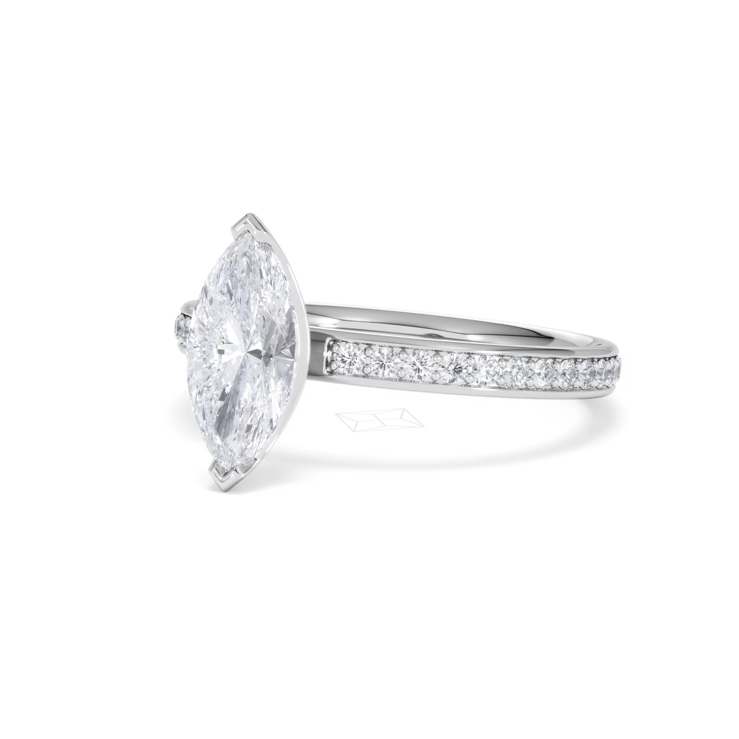 Origin 1.25ct Marquise Cut Lab Diamond Solitaire Engagement Ring with Side Stones in Platinum - Image 80