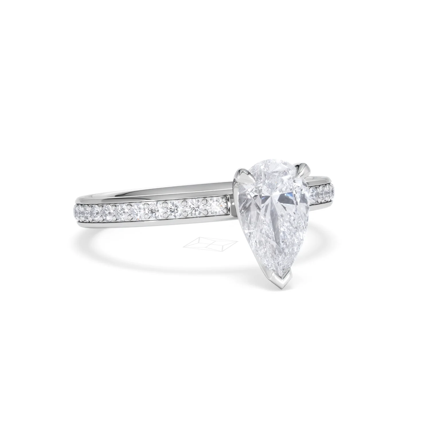 Origin 1.25ct Pear Cut Lab Diamond Solitaire Engagement Ring with Side Stones in 18K White Gold - Image 12
