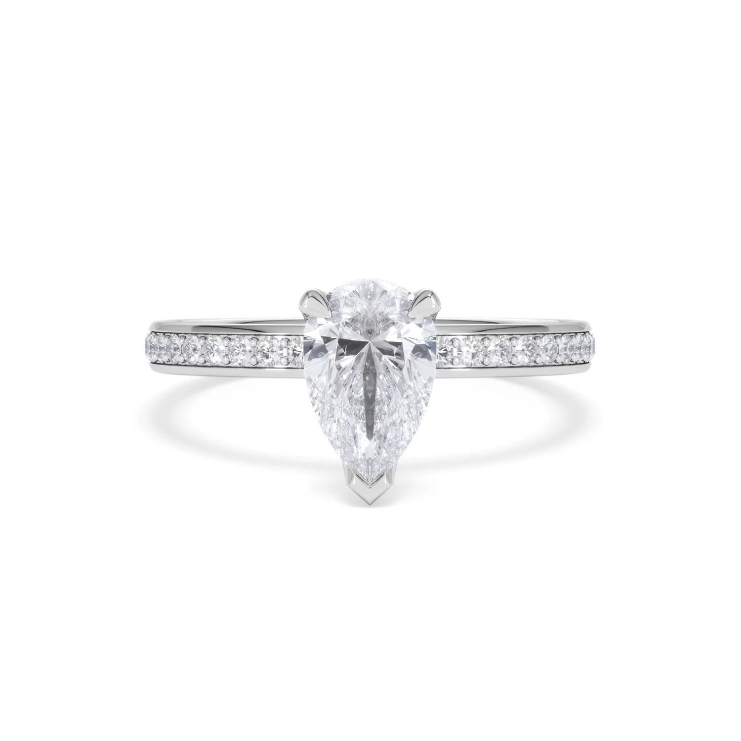 Origin 1.25ct Pear Cut Lab Diamond Solitaire Engagement Ring with Side Stones in 18K White Gold - Image 7