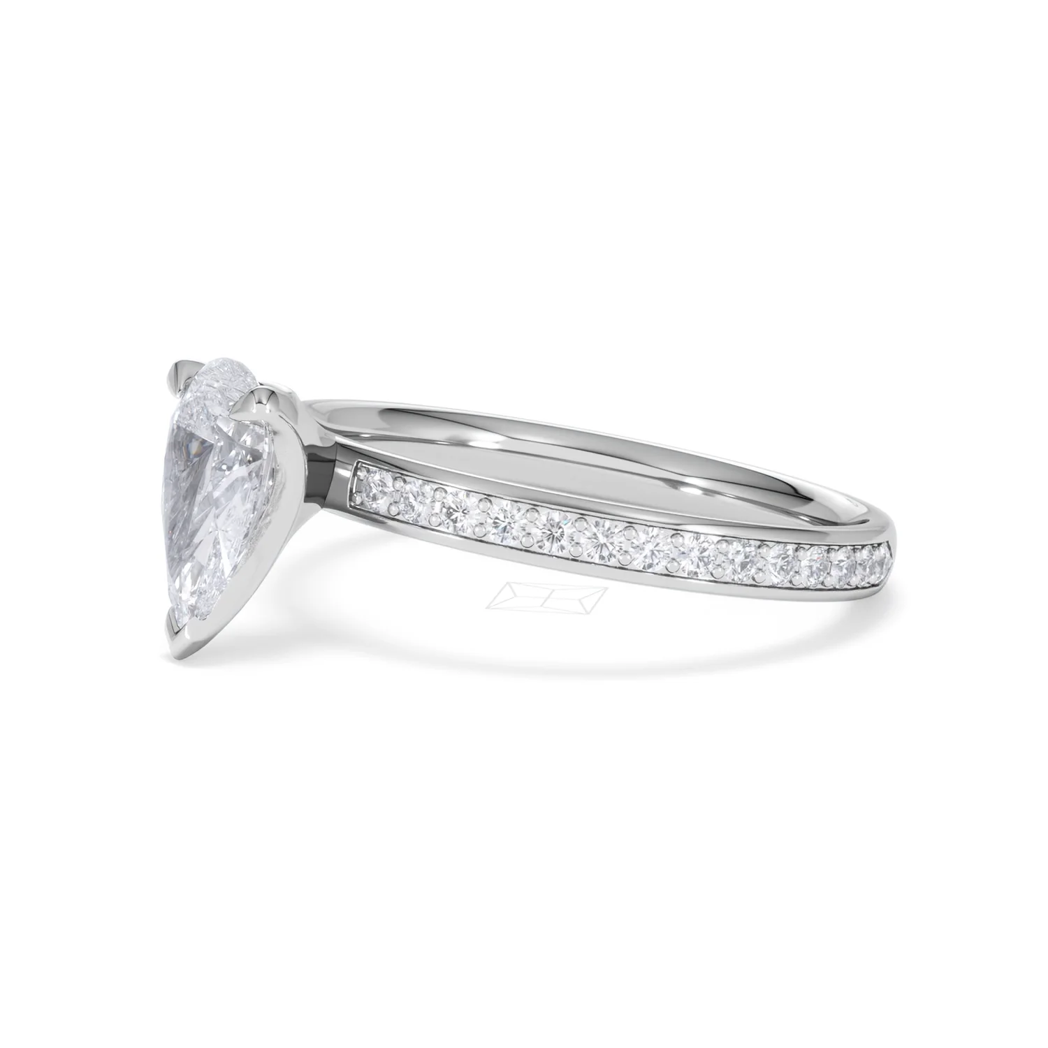Origin 1.25ct Pear Cut Lab Diamond Solitaire Engagement Ring with Side Stones in 18K White Gold - Image 74