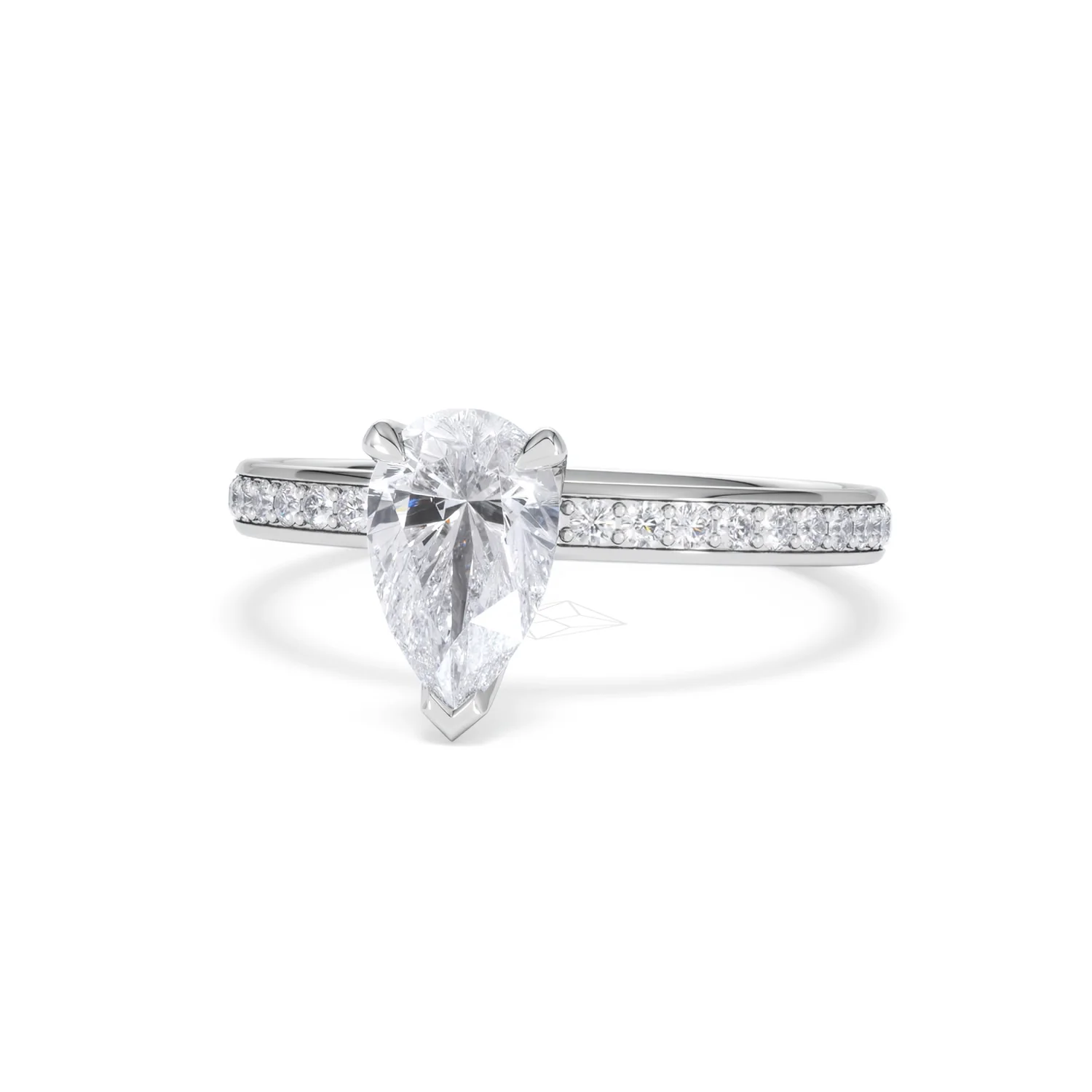 Origin 1.25ct Pear Cut Lab Diamond Solitaire Engagement Ring with Side Stones in 18K White Gold - Image 84