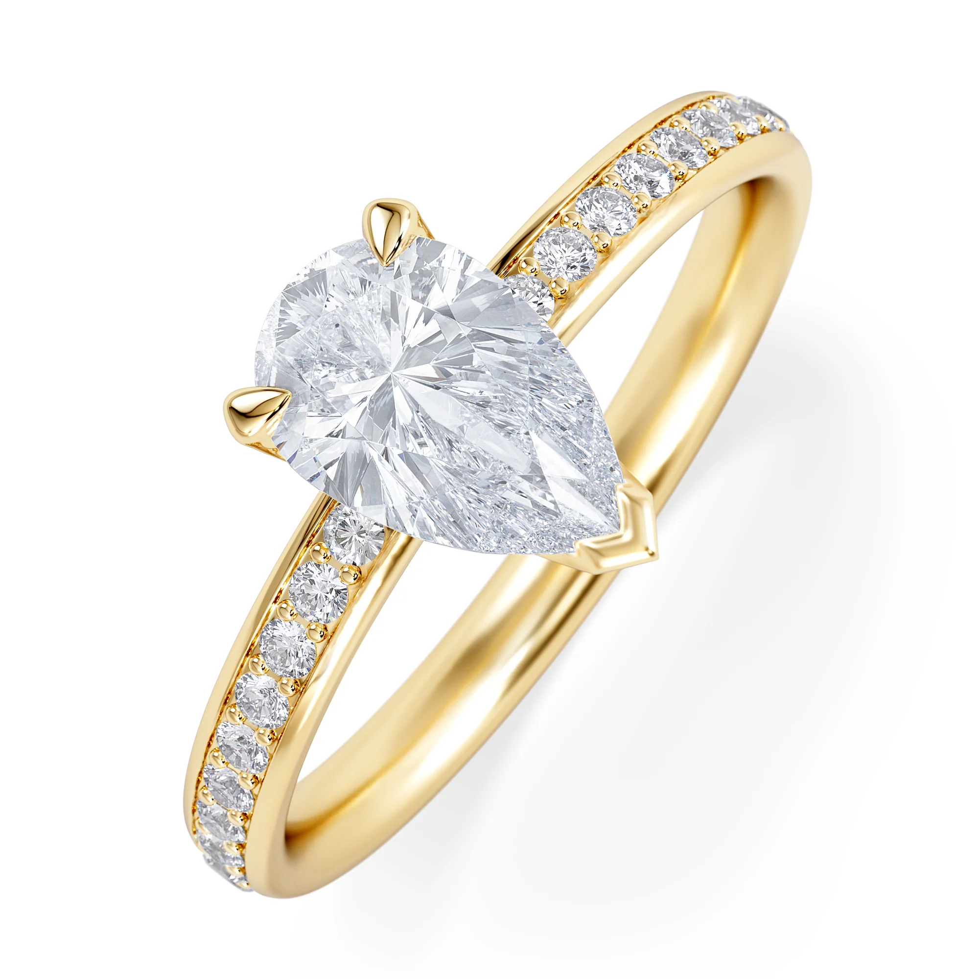 Origin 1.25ct Pear Cut Lab Diamond Solitaire Engagement Ring with Side Stones in 18K Yellow Gold