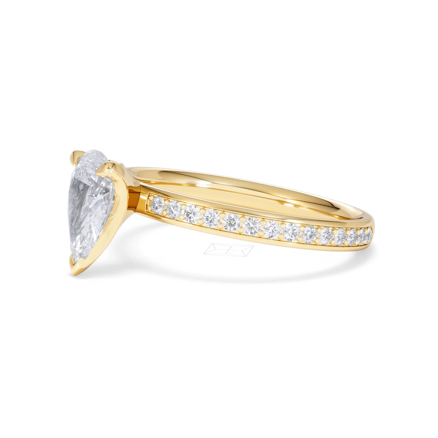 Origin 1.25ct Pear Cut Lab Diamond Solitaire Engagement Ring with Side Stones in 18K Yellow Gold - Image 74