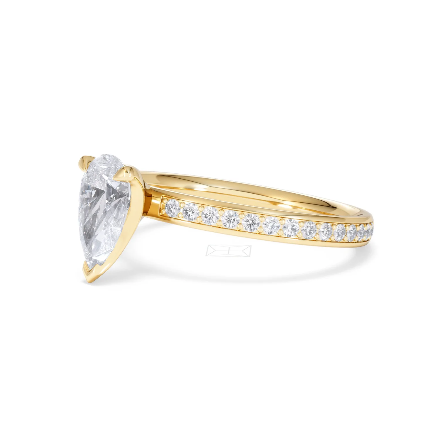Origin 1.25ct Pear Cut Lab Diamond Solitaire Engagement Ring with Side Stones in 18K Yellow Gold - Image 76