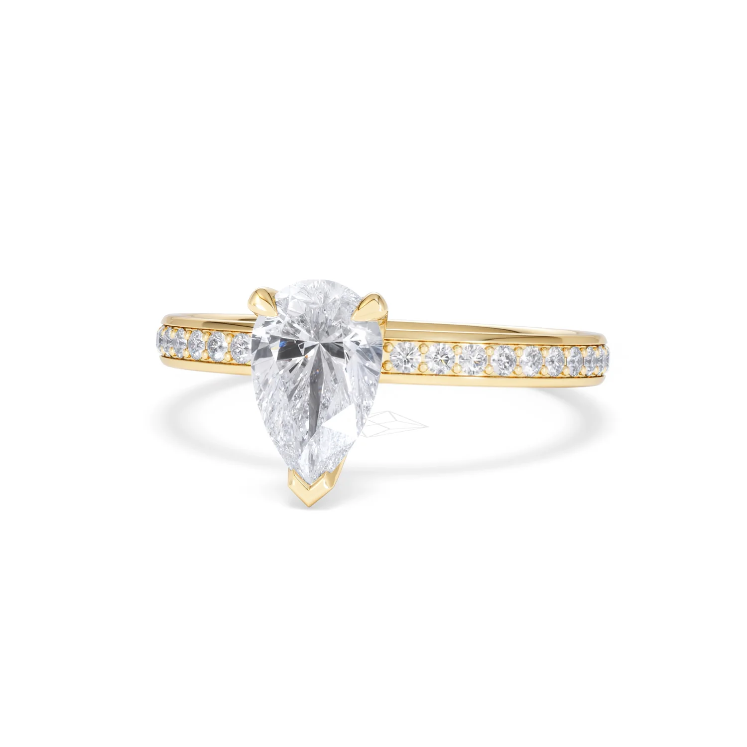 Origin 1.25ct Pear Cut Lab Diamond Solitaire Engagement Ring with Side Stones in 18K Yellow Gold - Image 84