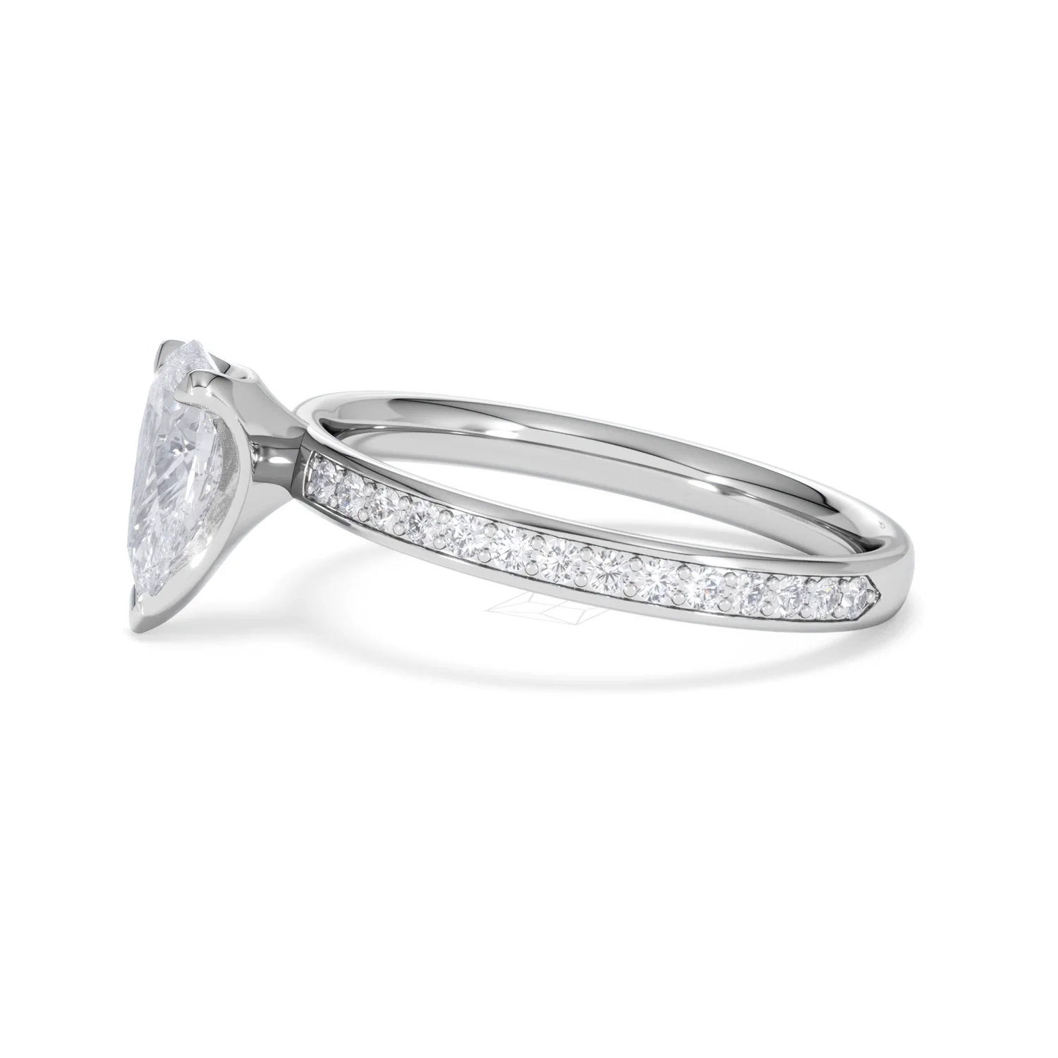 Origin 1.25ct Pear Cut Lab Diamond Solitaire Engagement Ring with Side Stones in Platinum - Image 70