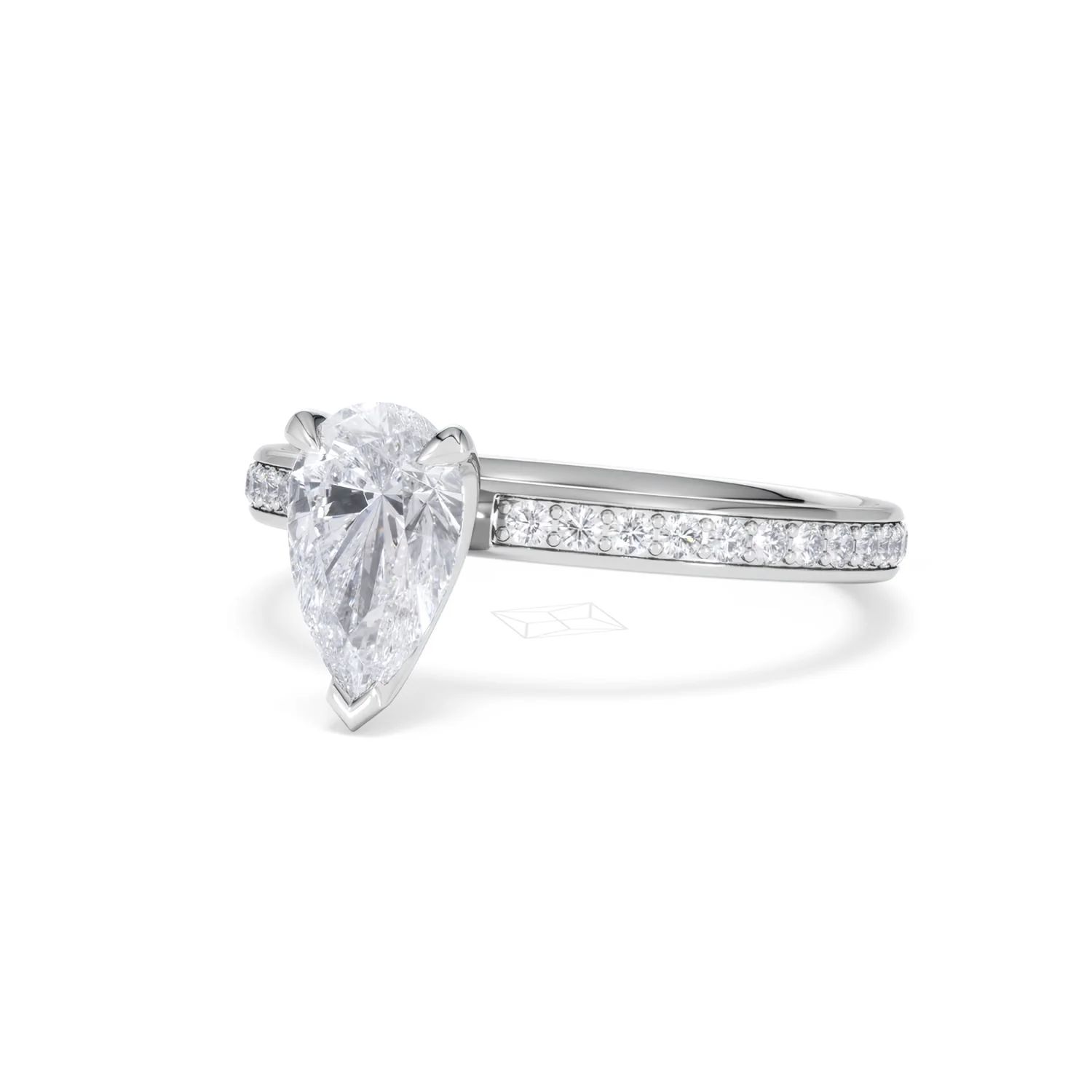 Origin 1.25ct Pear Cut Lab Diamond Solitaire Engagement Ring with Side Stones in Platinum - Image 81