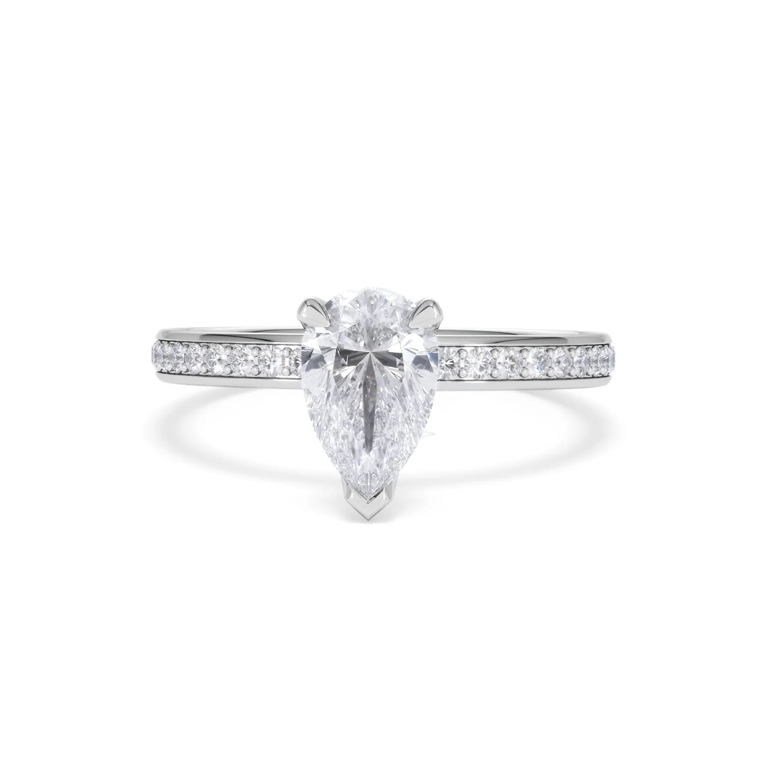 Origin 1.25ct Pear Cut Lab Diamond Solitaire Engagement Ring with Side Stones in Platinum - Image 86