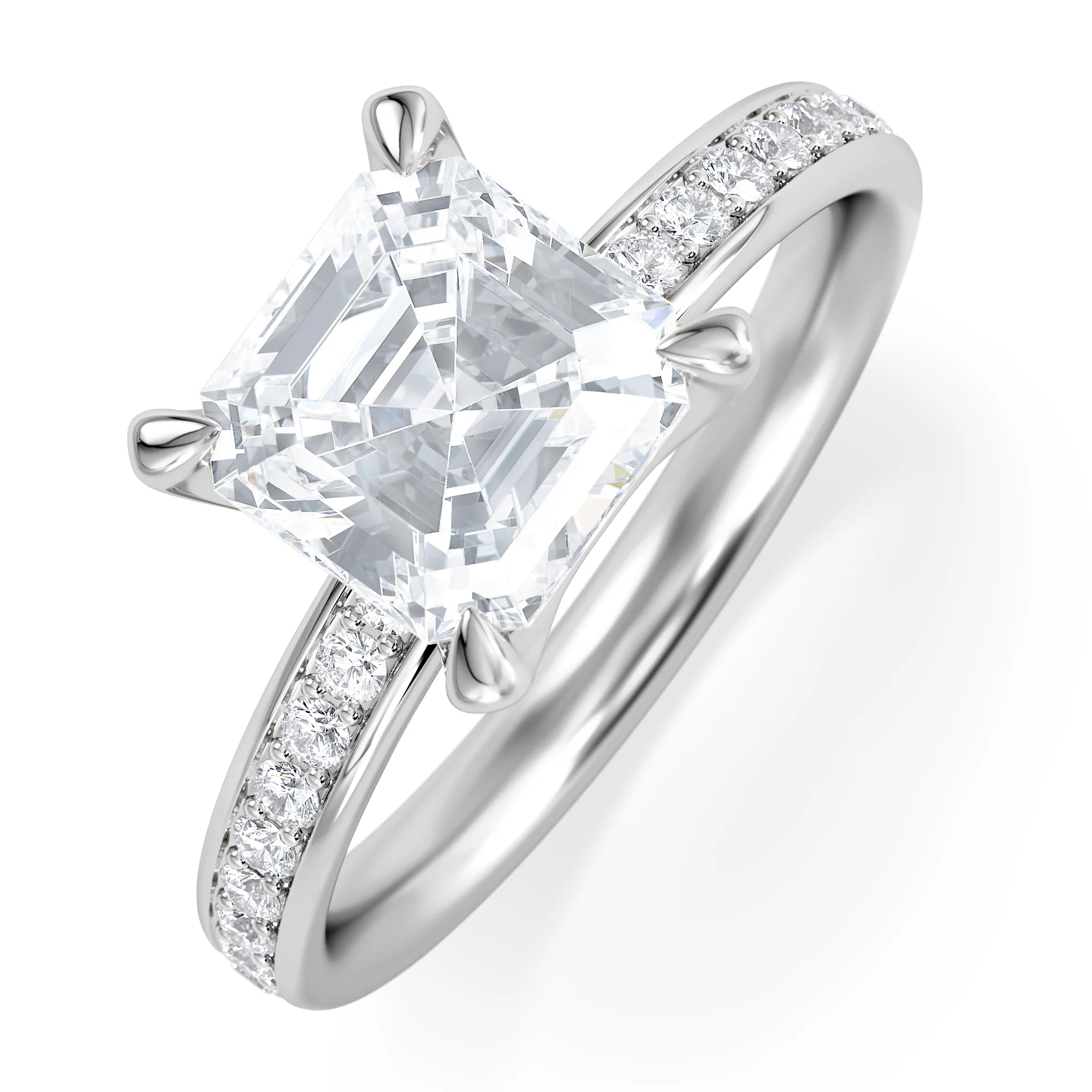 Origin 2.25ct Asscher Cut Lab Diamond Solitaire Engagement Ring with Side Stones in 18K White Gold