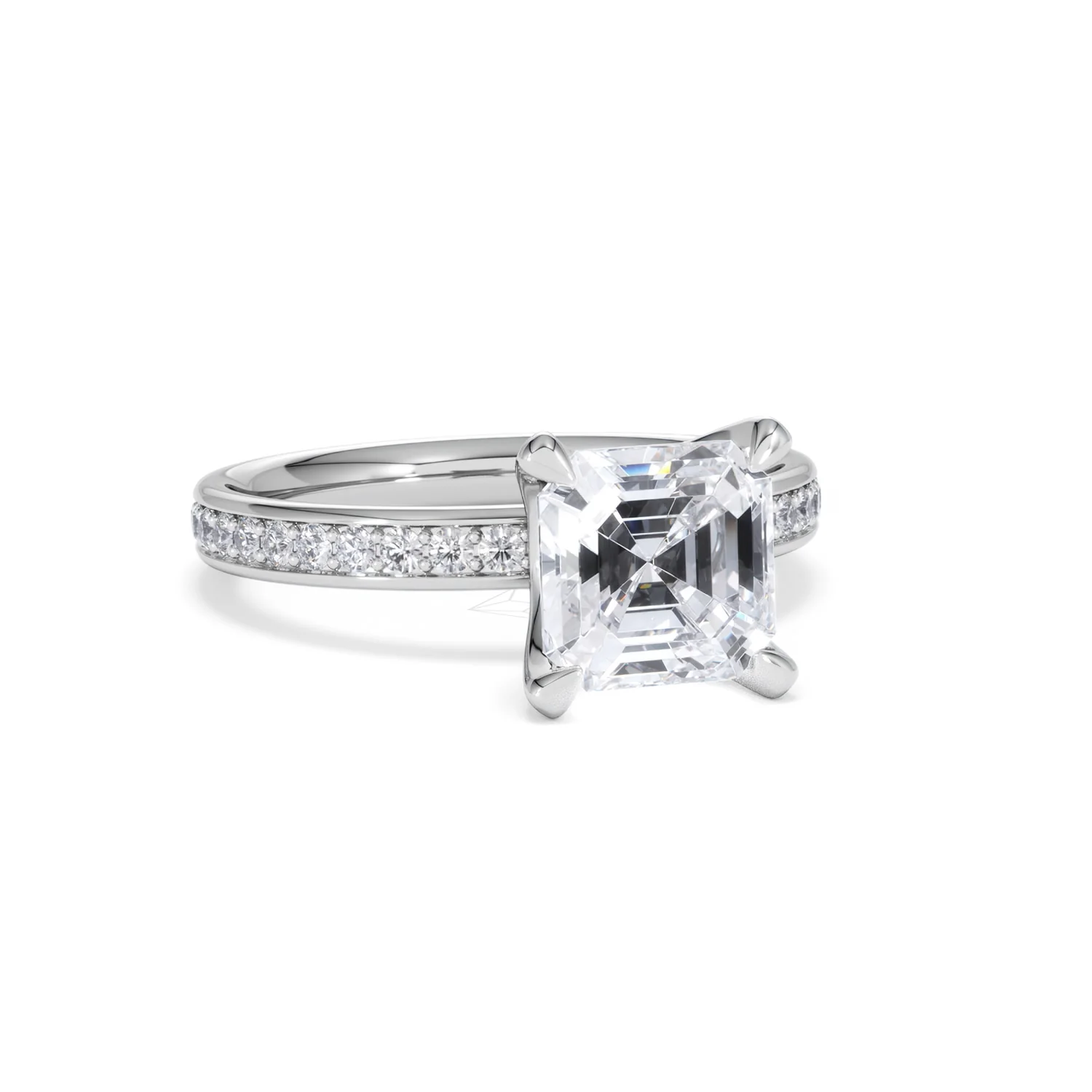 Origin 2.25ct Asscher Cut Lab Diamond Solitaire Engagement Ring with Side Stones in 18K White Gold - Image 11