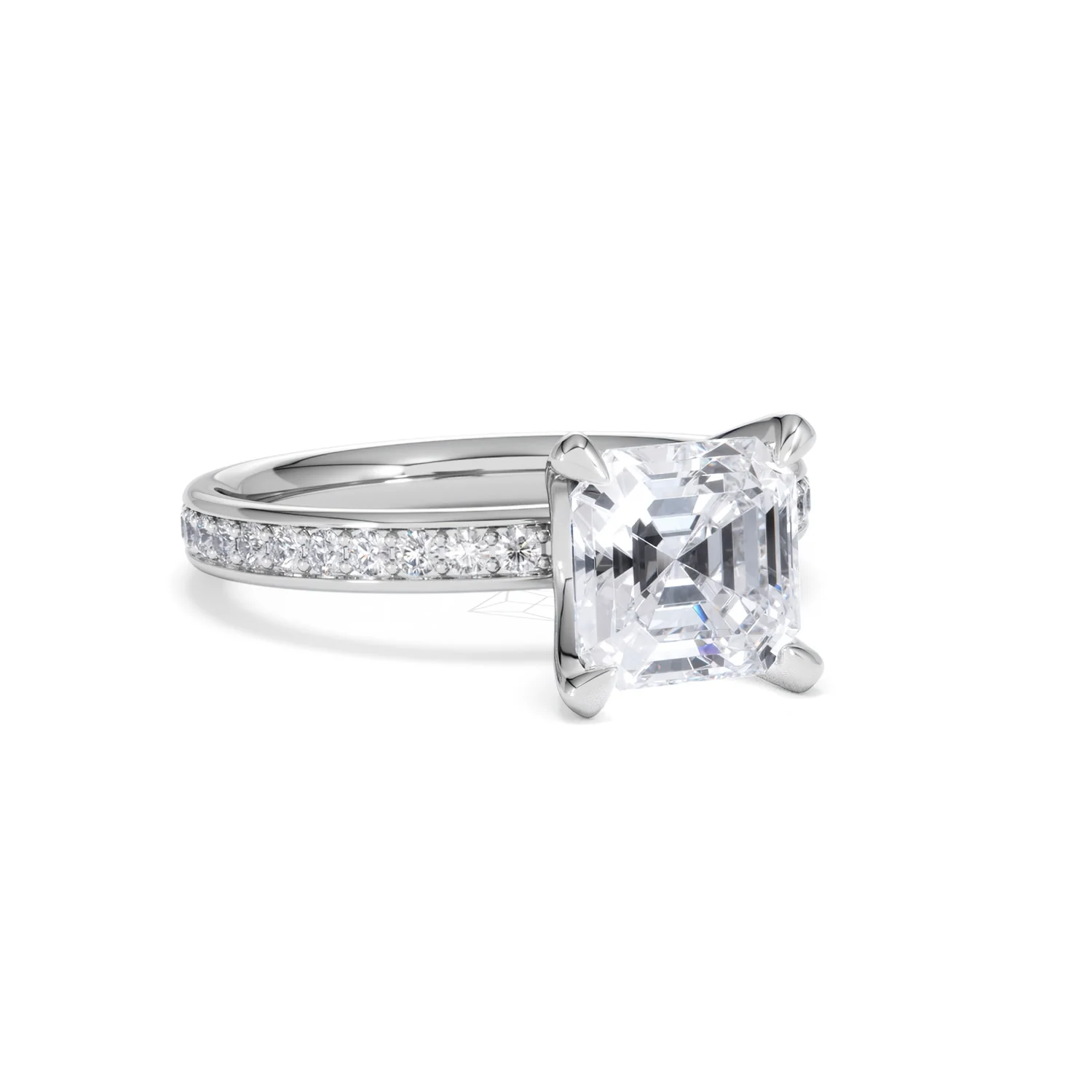 Origin 2.25ct Asscher Cut Lab Diamond Solitaire Engagement Ring with Side Stones in 18K White Gold - Image 12