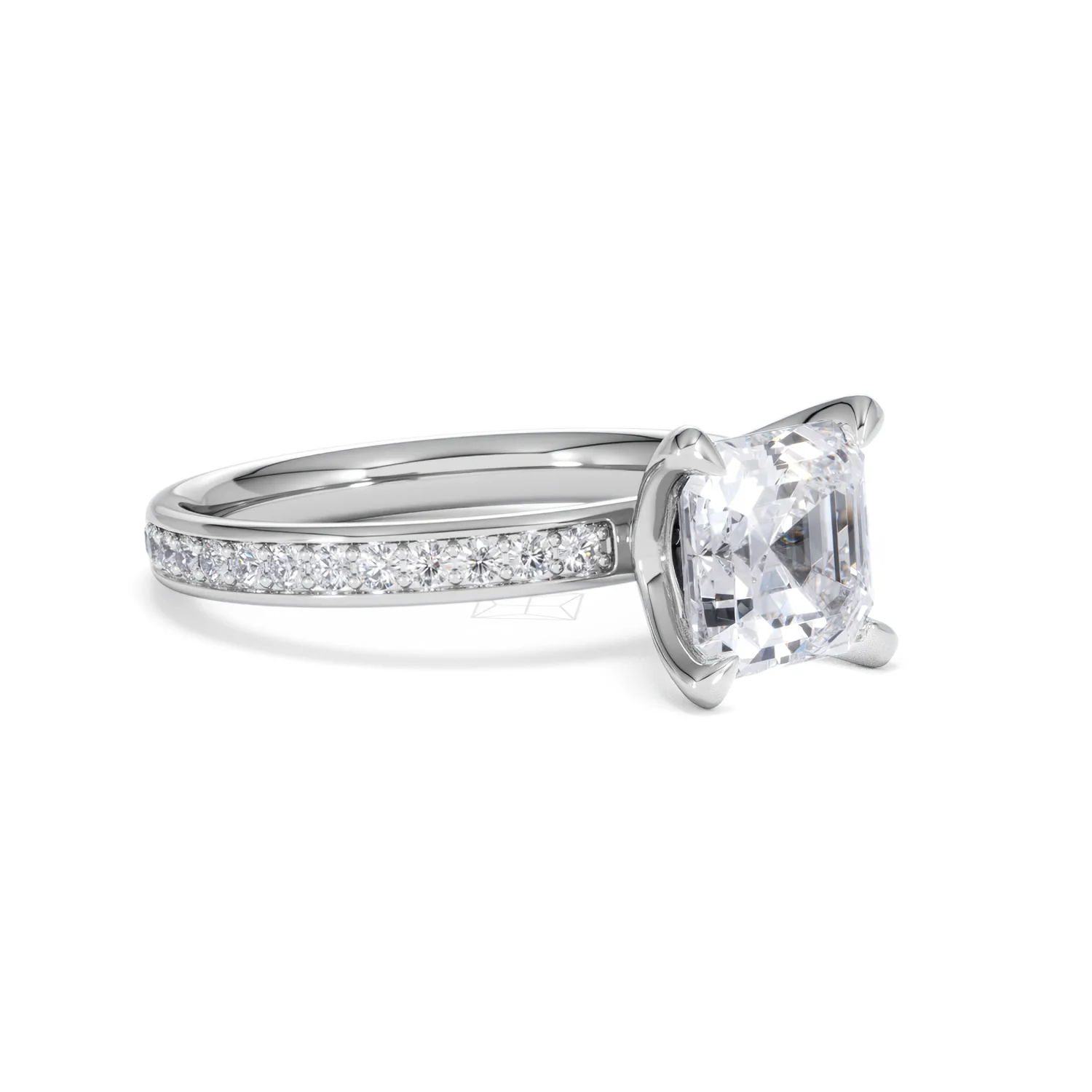 Origin 2.25ct Asscher Cut Lab Diamond Solitaire Engagement Ring with Side Stones in 18K White Gold - Image 16
