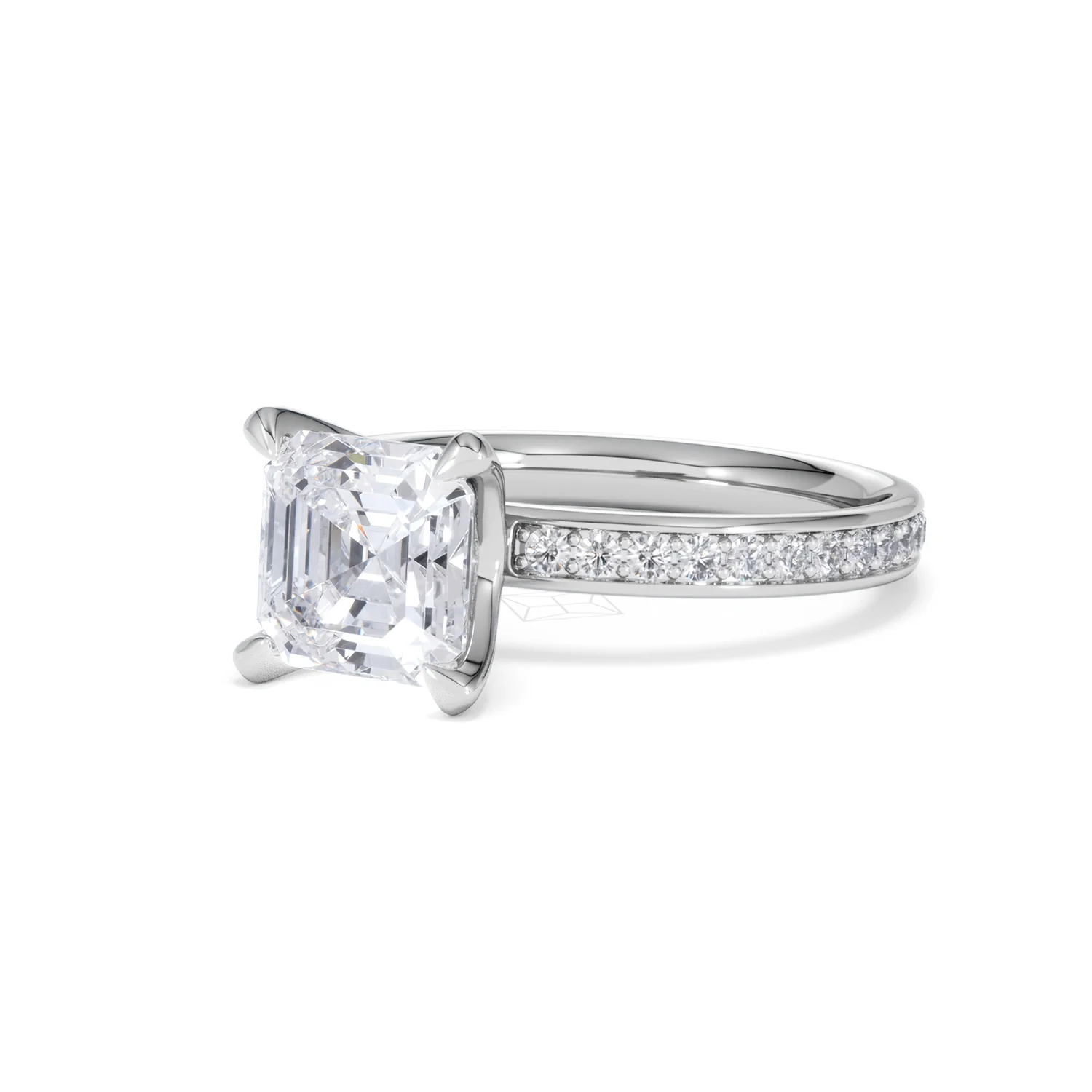 Origin 2.25ct Asscher Cut Lab Diamond Solitaire Engagement Ring with Side Stones in 18K White Gold - Image 80