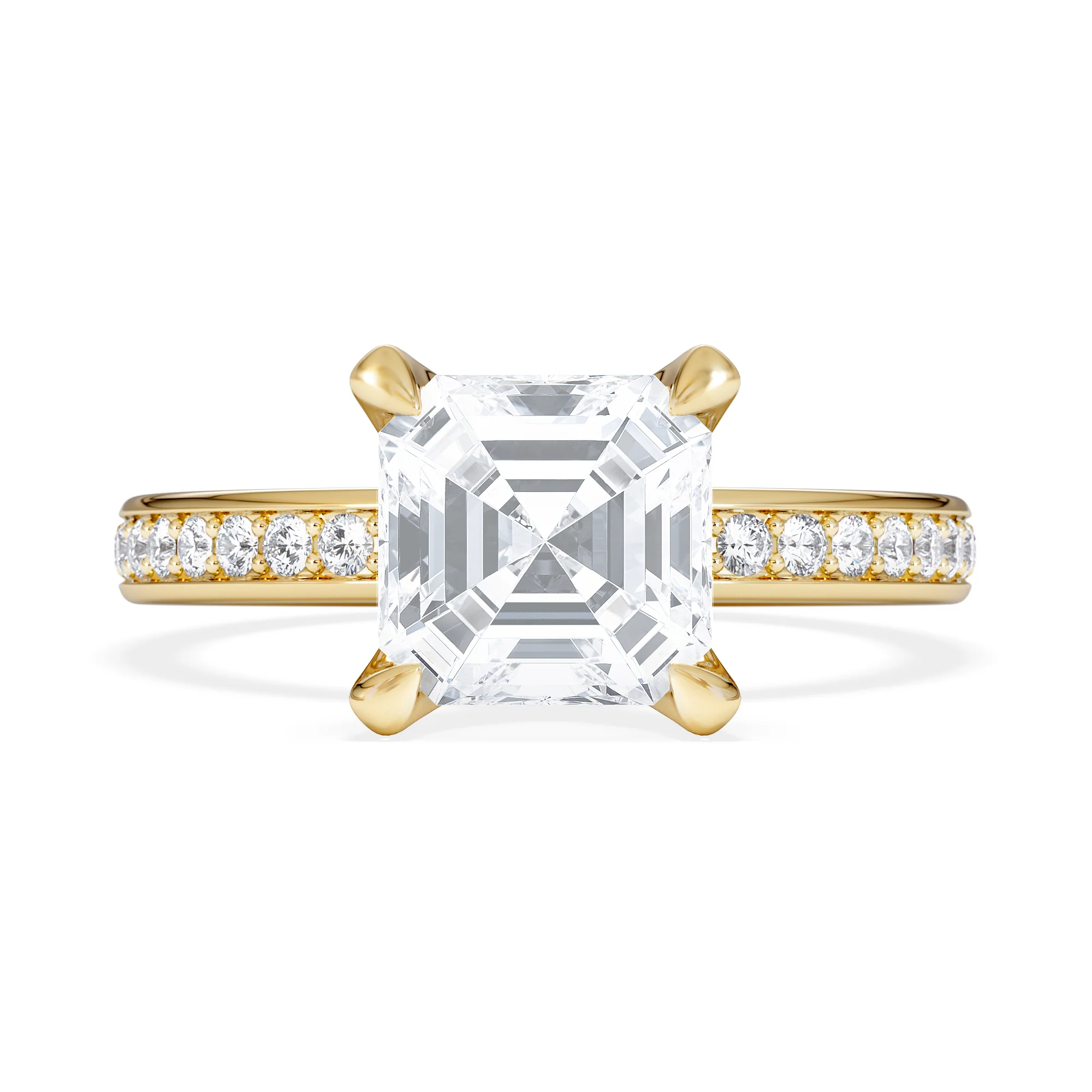 Origin 2.25ct Asscher Cut Lab Diamond Solitaire Engagement Ring with Side Stones in 18K Yellow Gold - Image 6