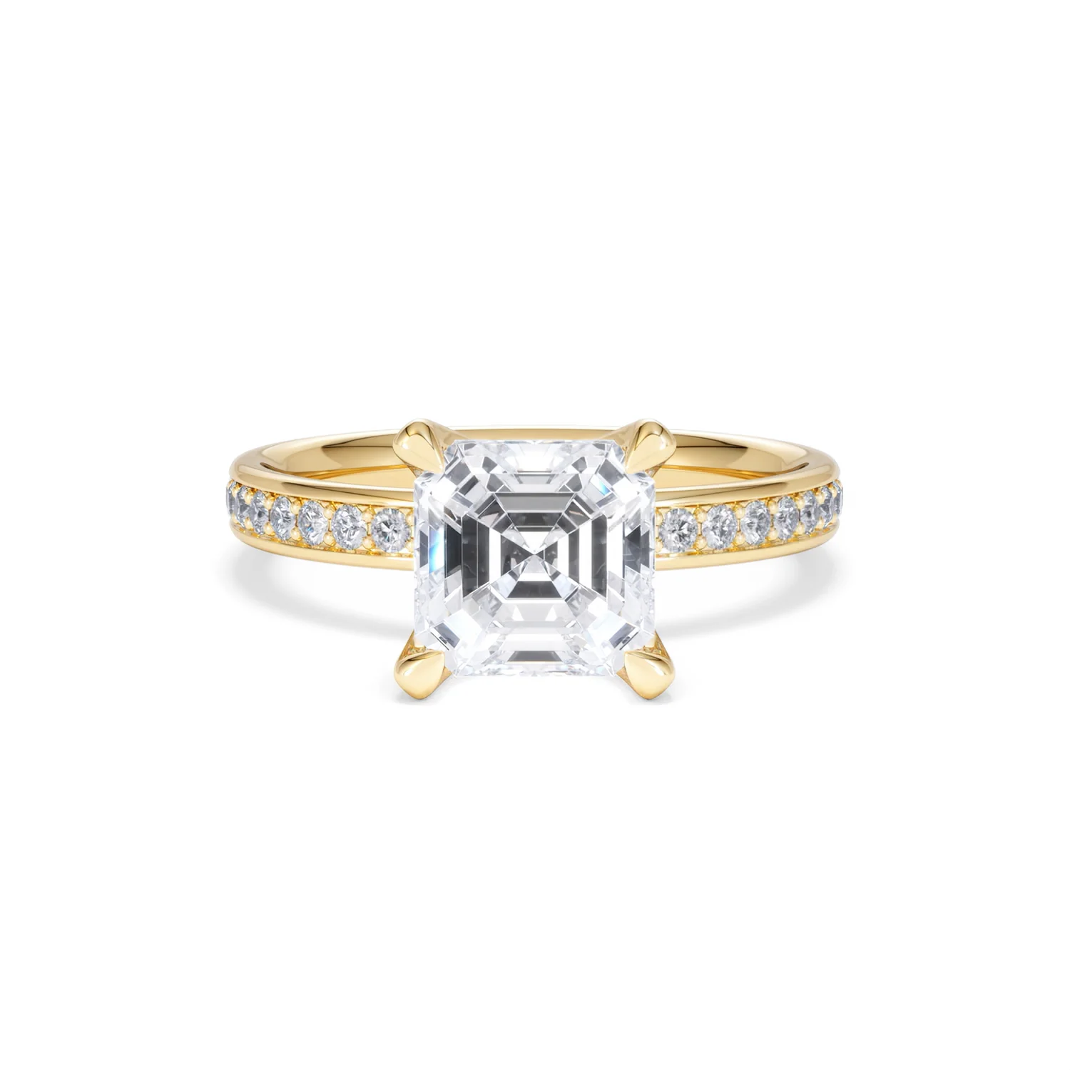 Origin 2.25ct Asscher Cut Lab Diamond Solitaire Engagement Ring with Side Stones in 18K Yellow Gold - Image 7